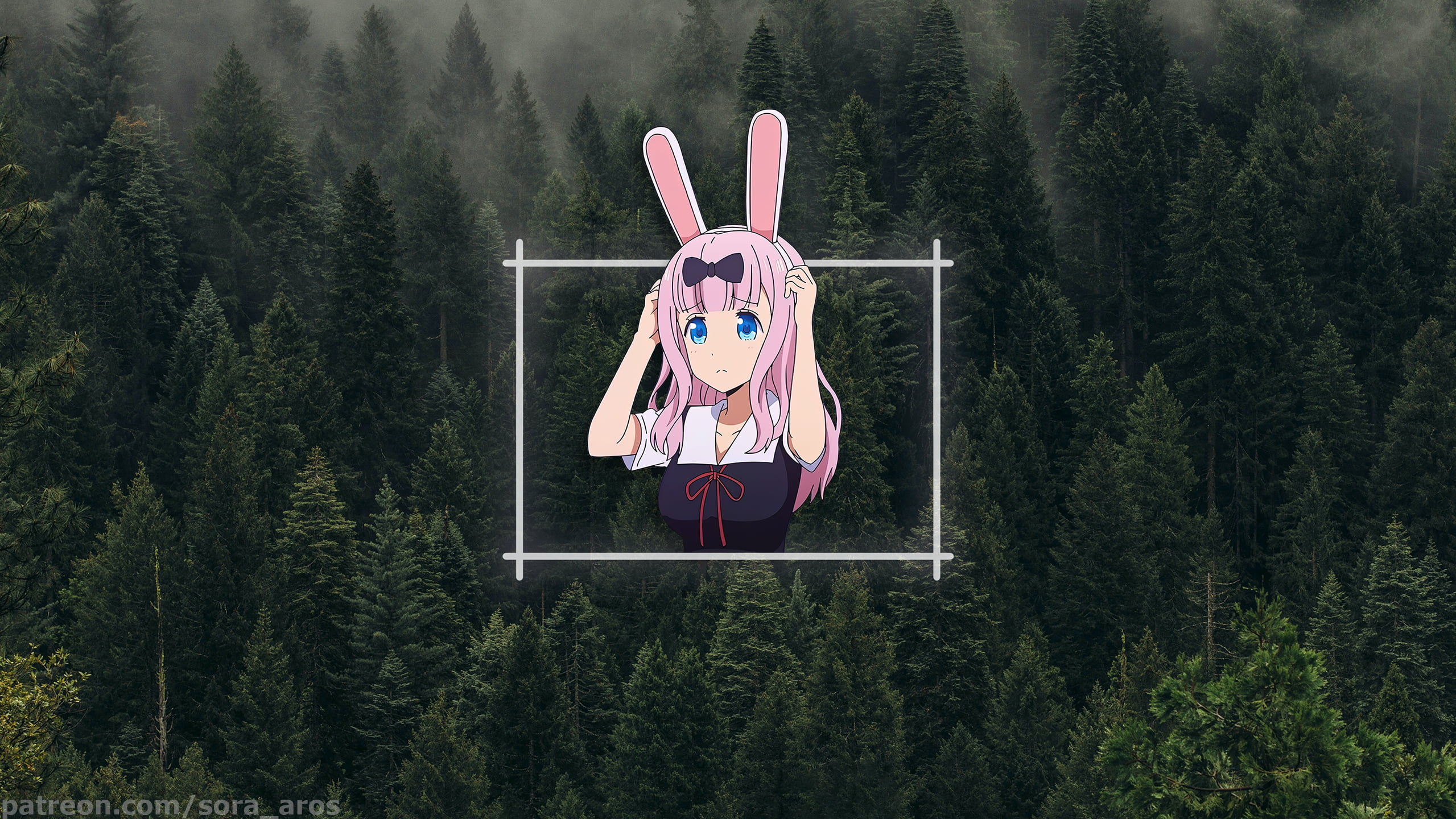 Chika Fujiwara, forest, spruce, anime girls, picture-in-picture