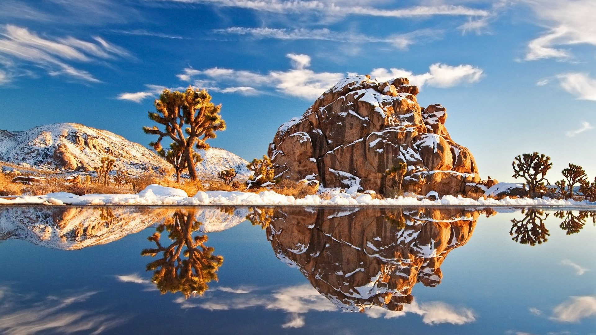 Snow in joshua tree National Park, water, reflection, sky, cloud - sky