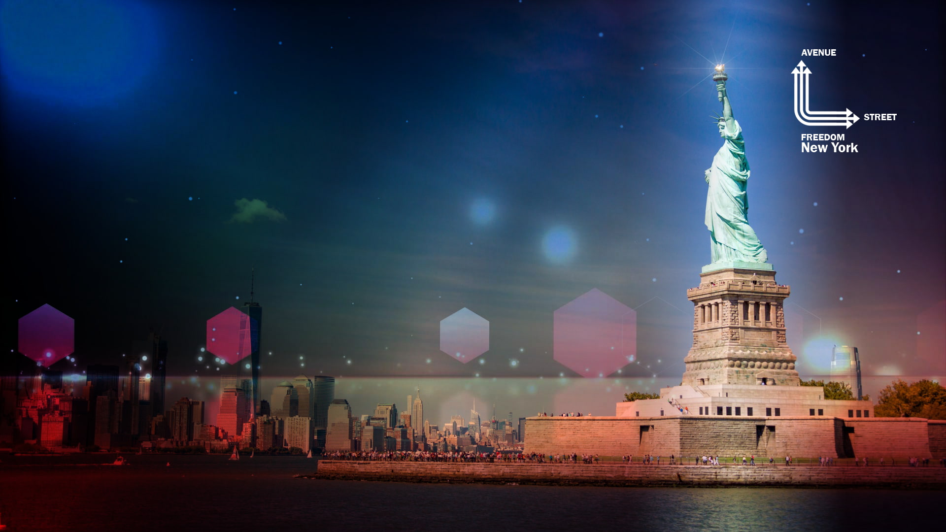 New York City, Statue of Liberty, night, sky, architecture