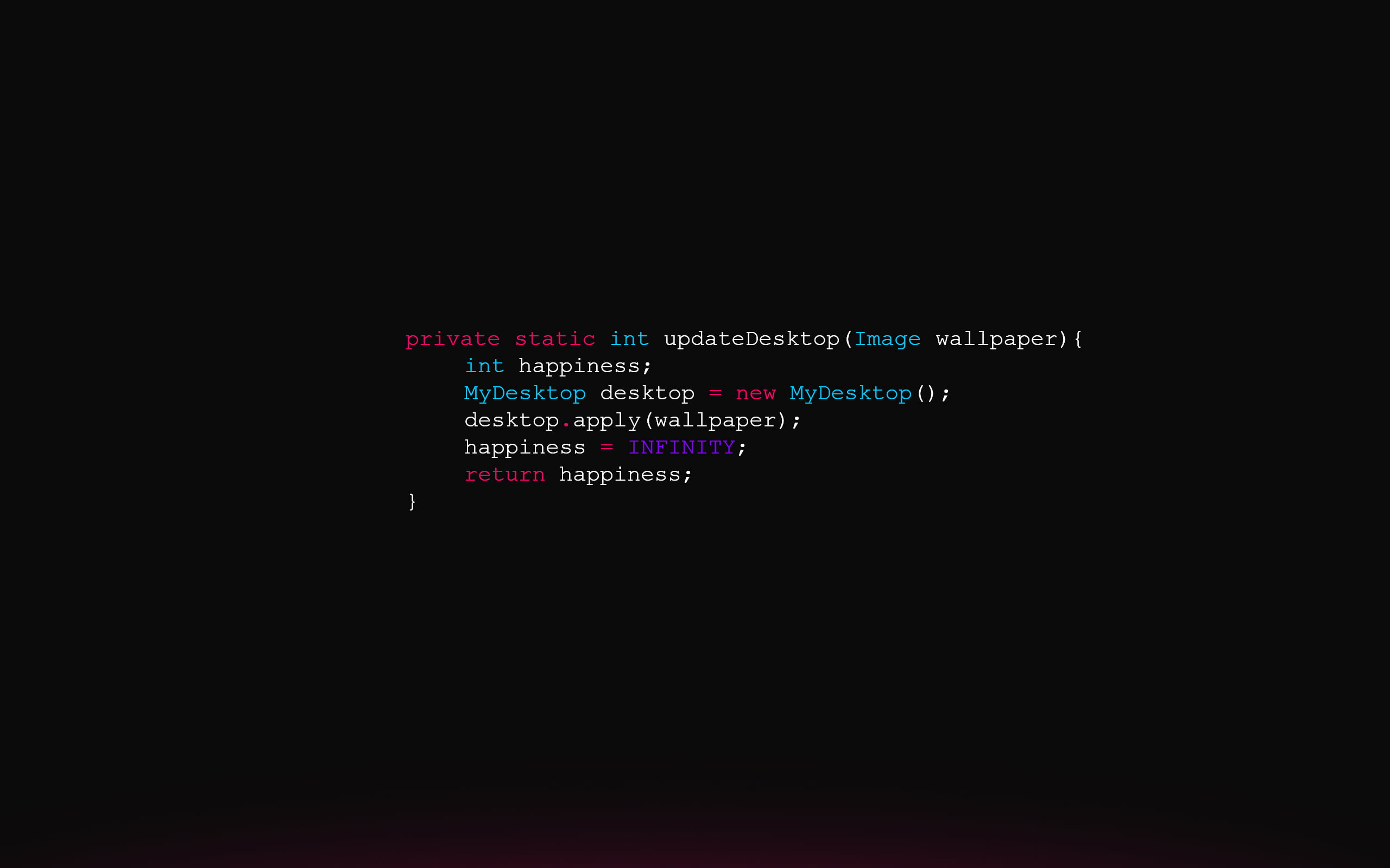 white, pink, and teal text, syntax highlighting, code, Java, minimalism
