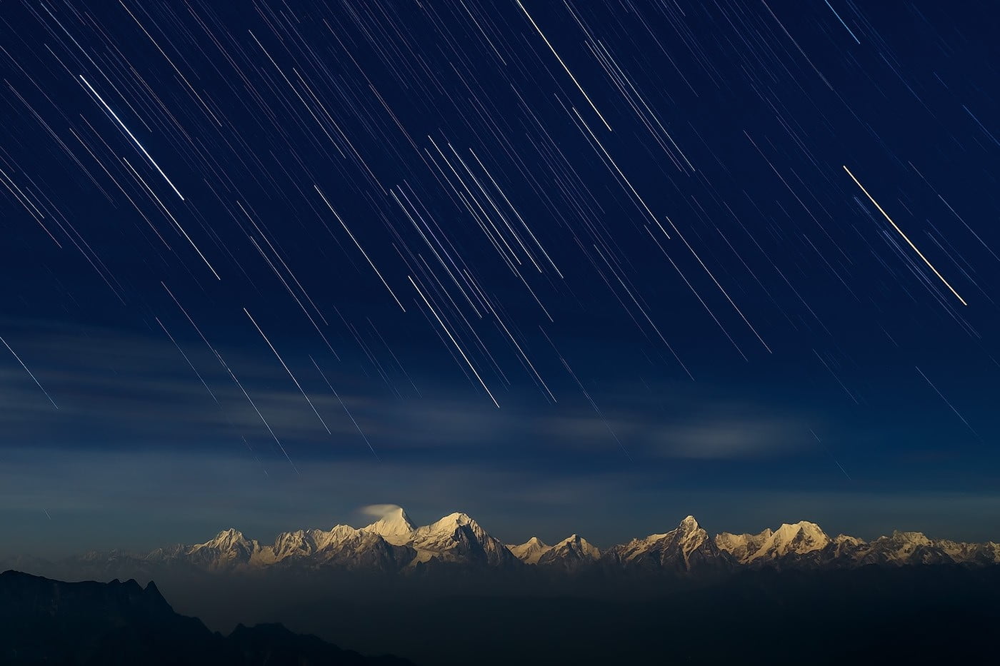 meteor shower on mountains, photography, landscape, nature, stars