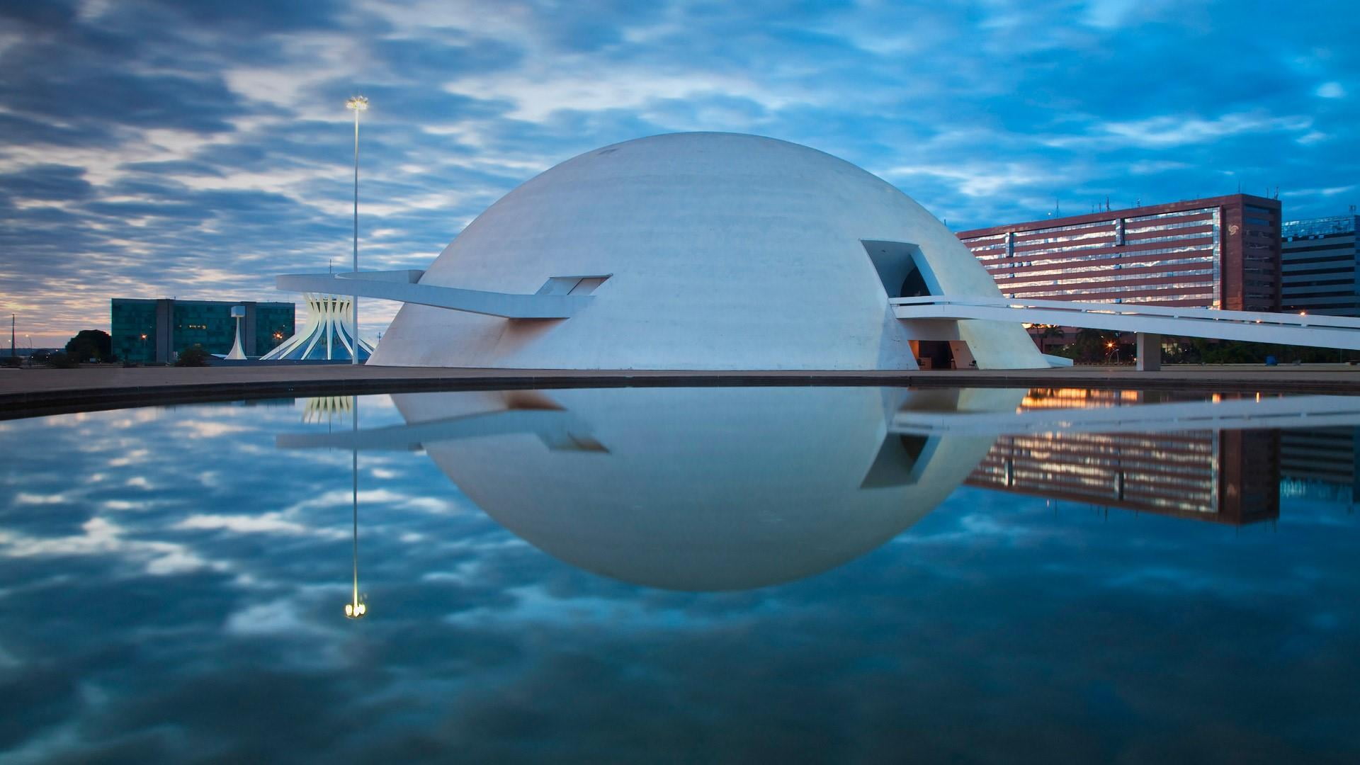 reflection, reflected, sky, clouds, building, architecture