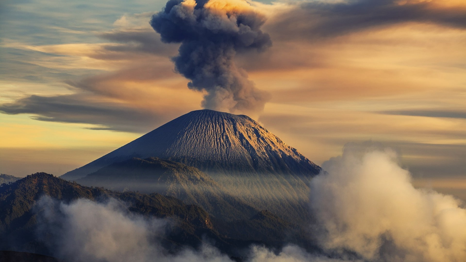 clouds, mountain, volcano