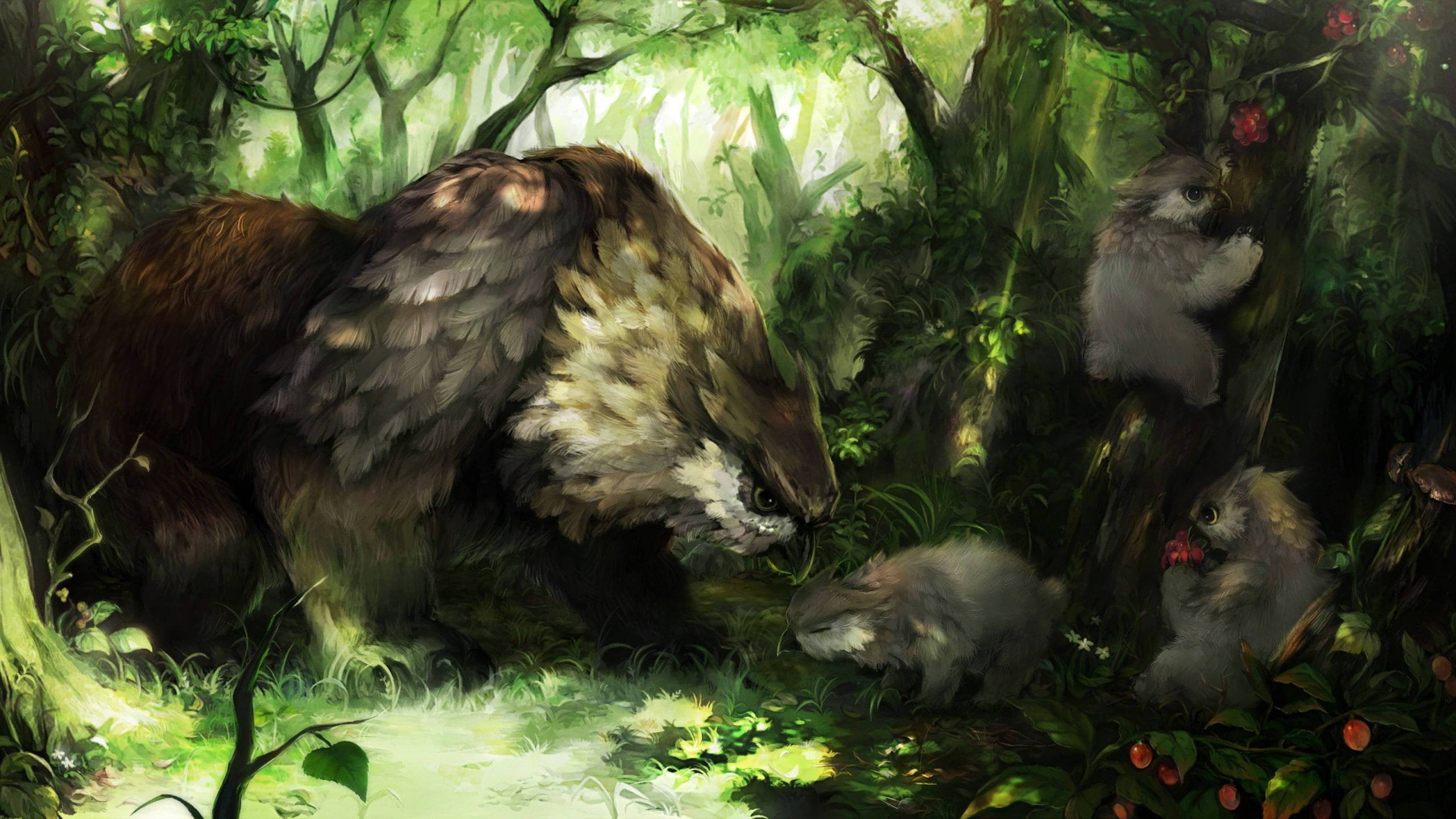 fantasy art dragons crown owlbear, bird, animal themes, plant