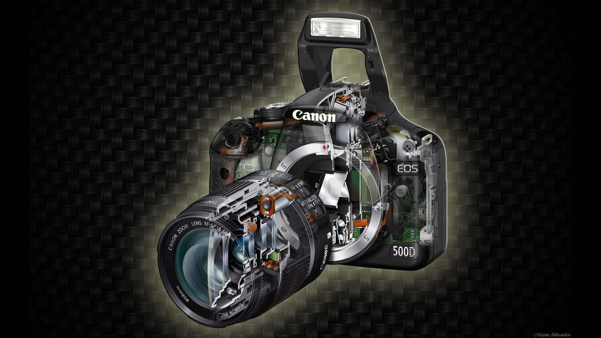Canon EOS 500D Inside Out HD, dslr, explosion, flash, lens, parts
