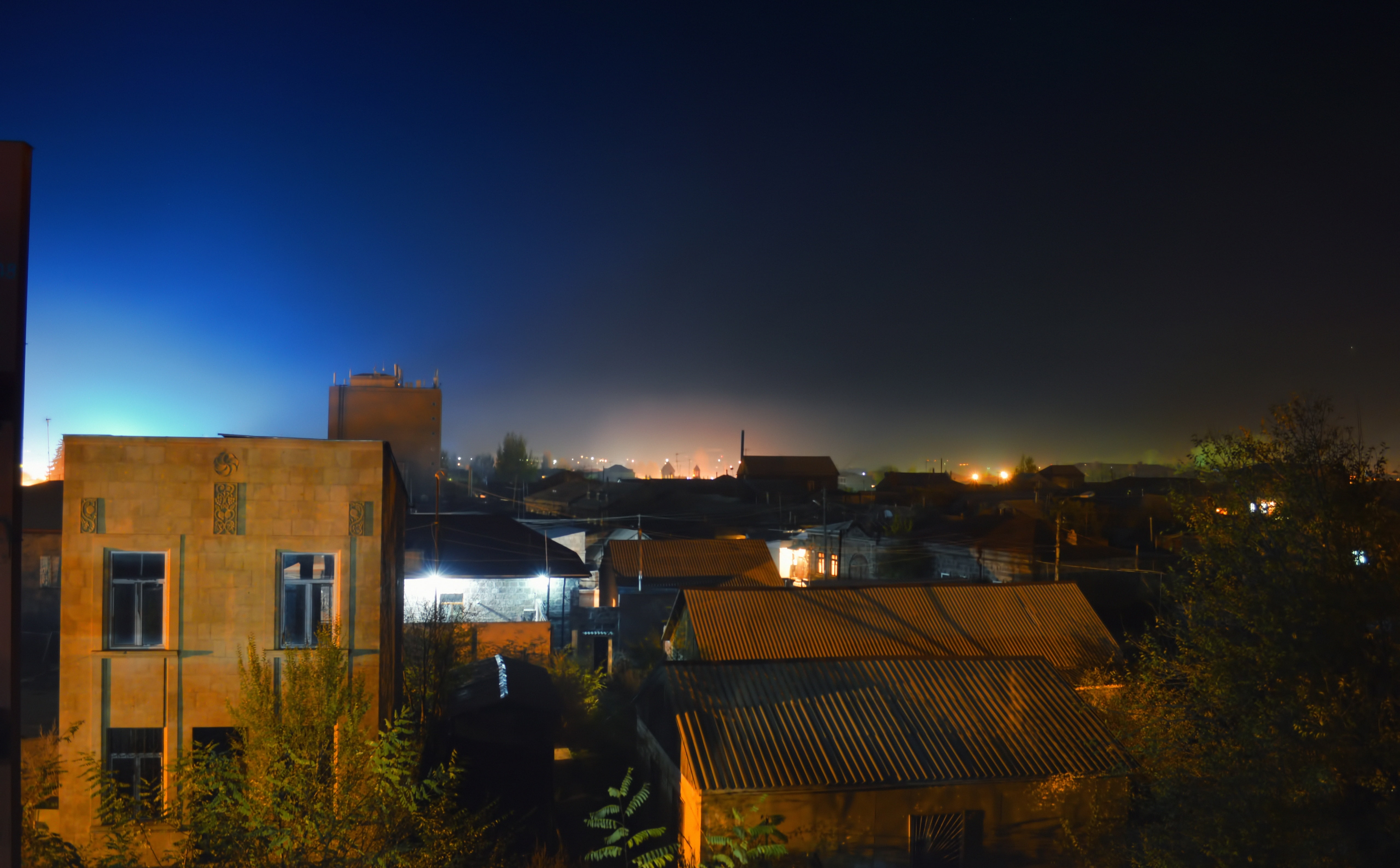 Armenia, Gyumri, City, blue, trees, at night, edgar.v, building exterior