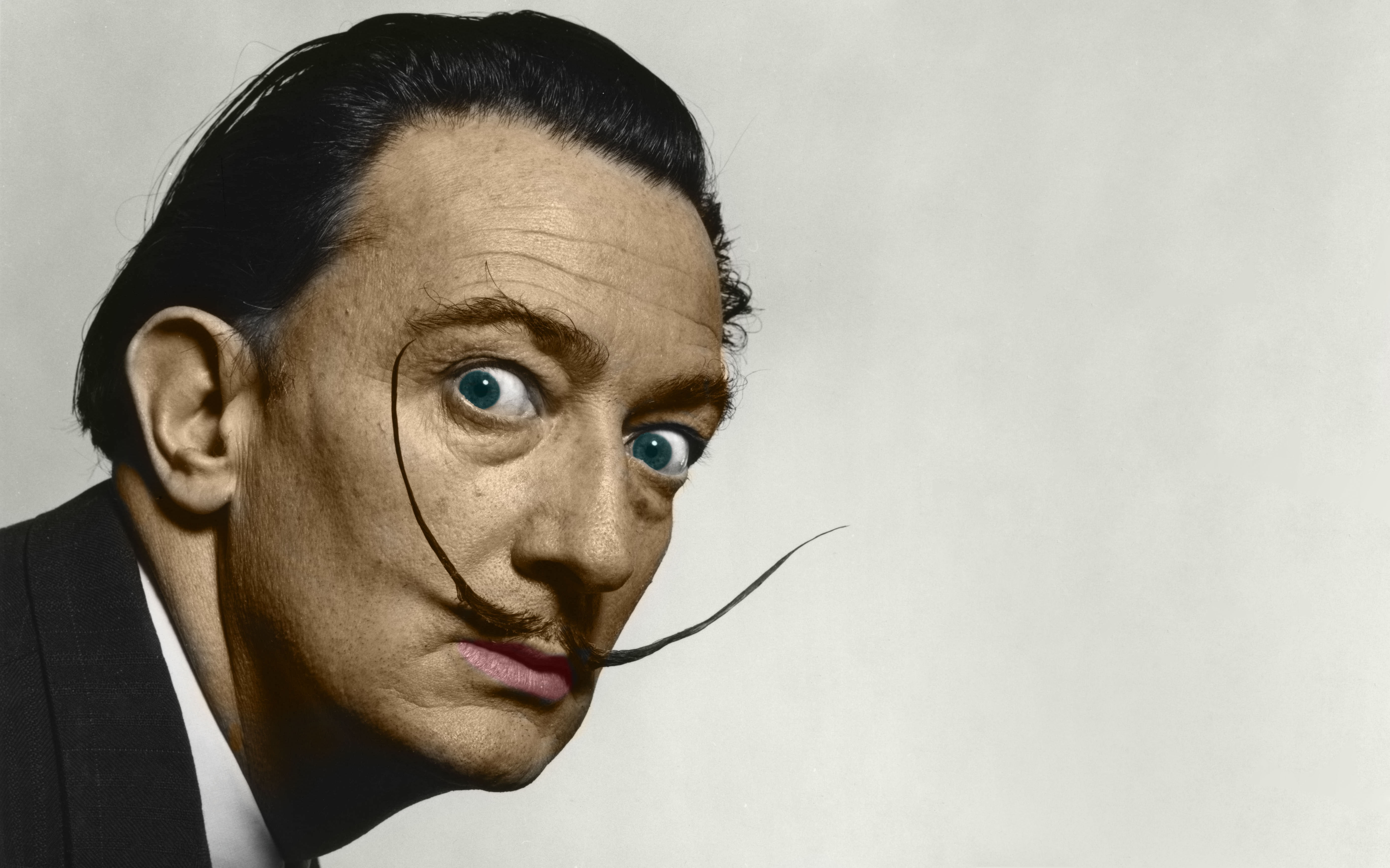 Salvador Dalí, colorized photos, celebrity, beards, men, looking at viewer