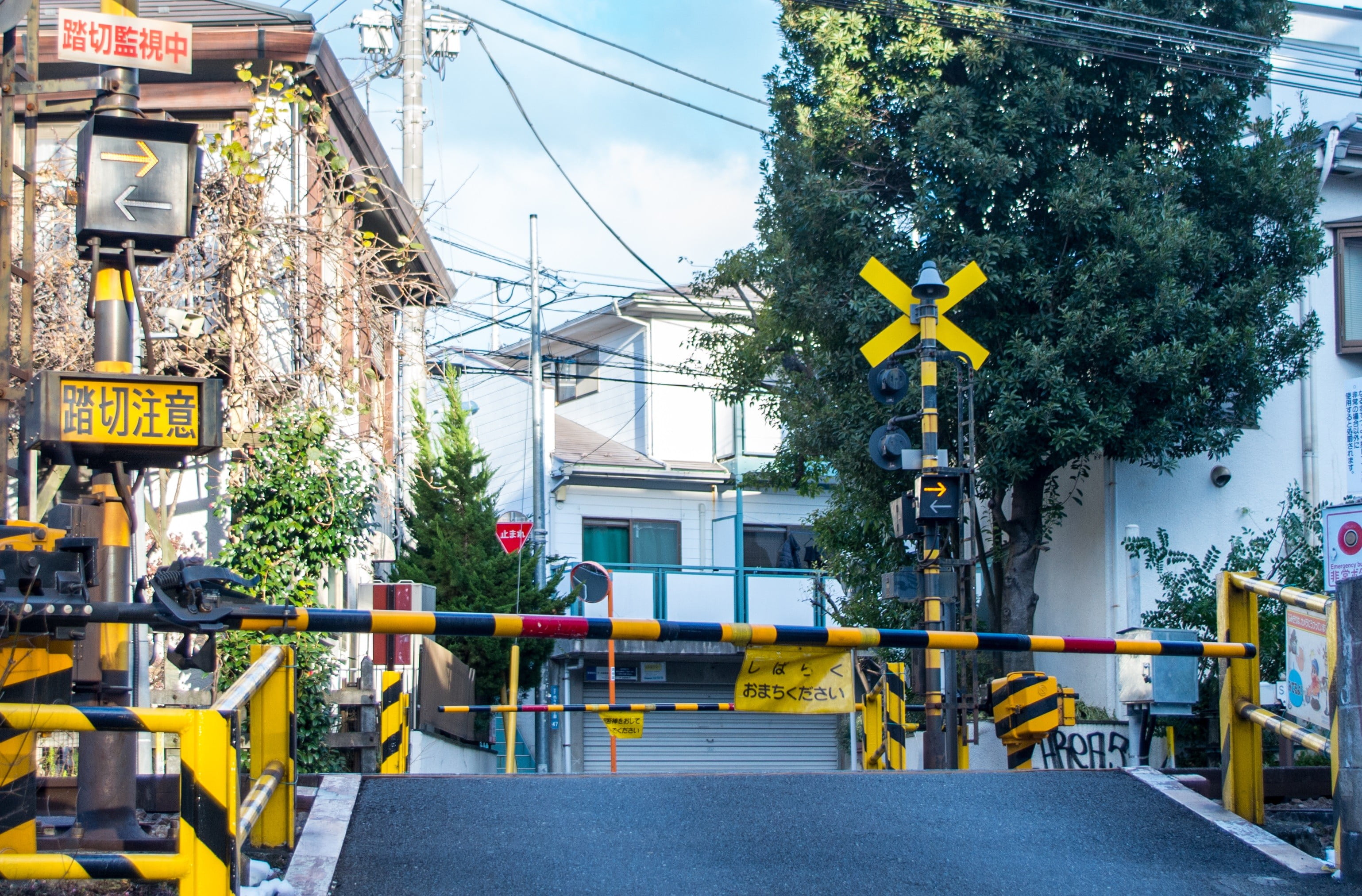 yellow and black toll gate, Japan, architecture, plant, built structure