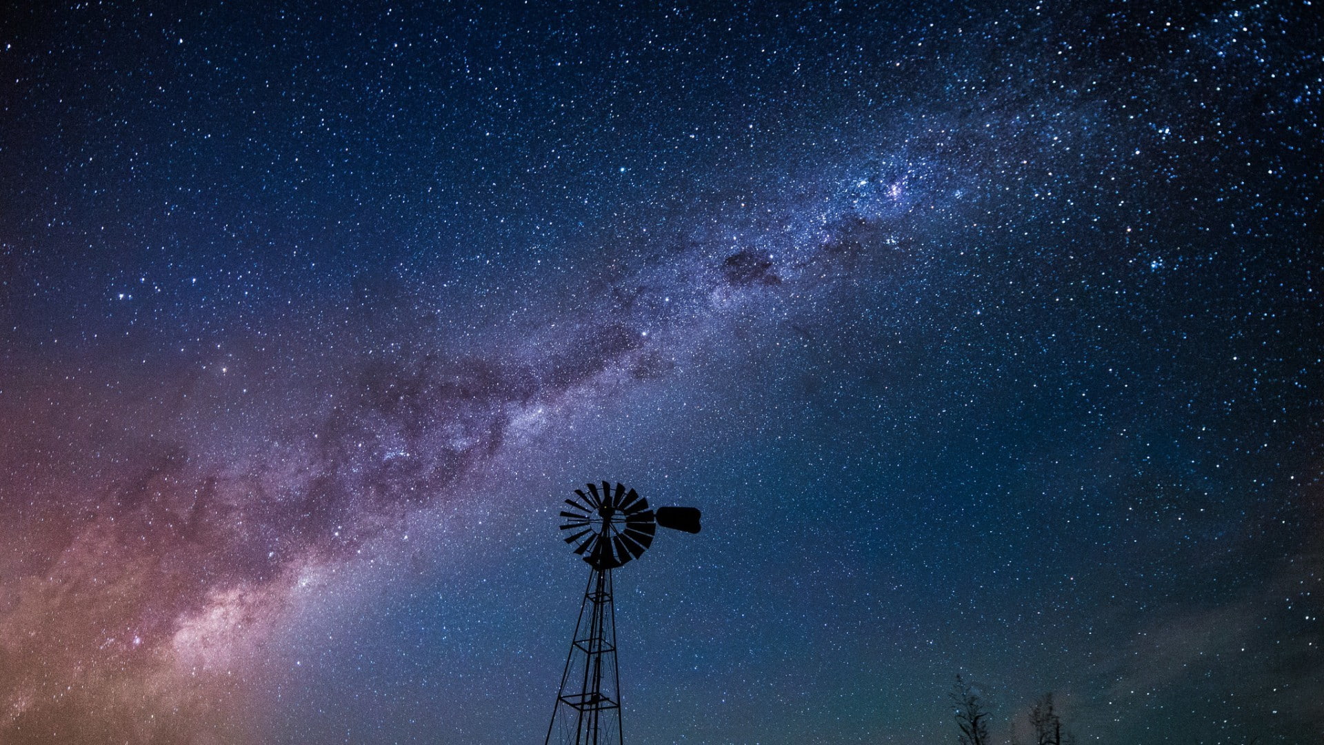 Nature, Landscape, Night, Stars, Long exposure, Clear sky, Tower, Trees, Milky Way, Wheels, Silhouette, black windmill on nighttime painting