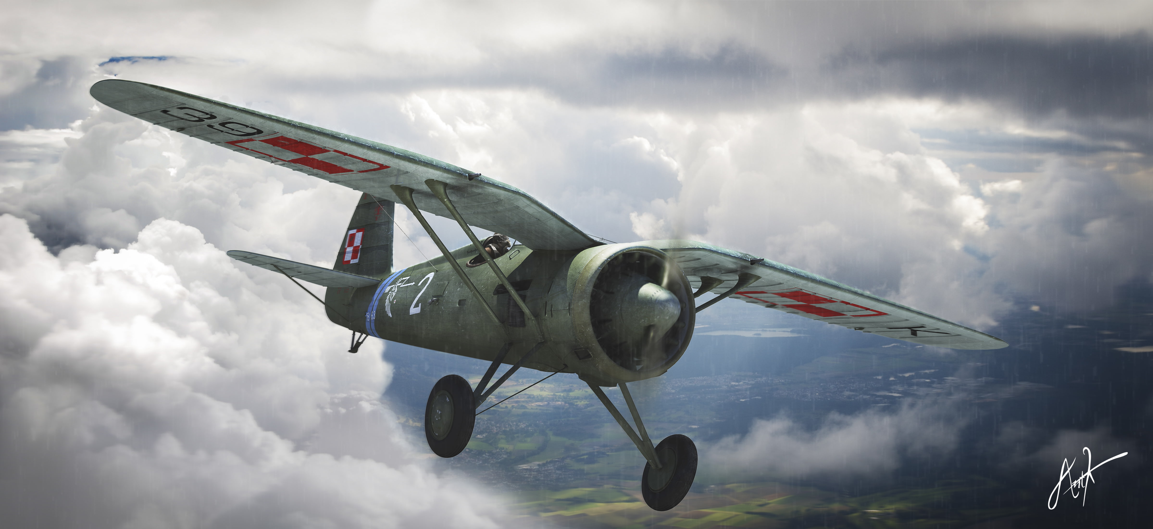 the sky, figure, art, fighter-monoplane, single-engine, WW2