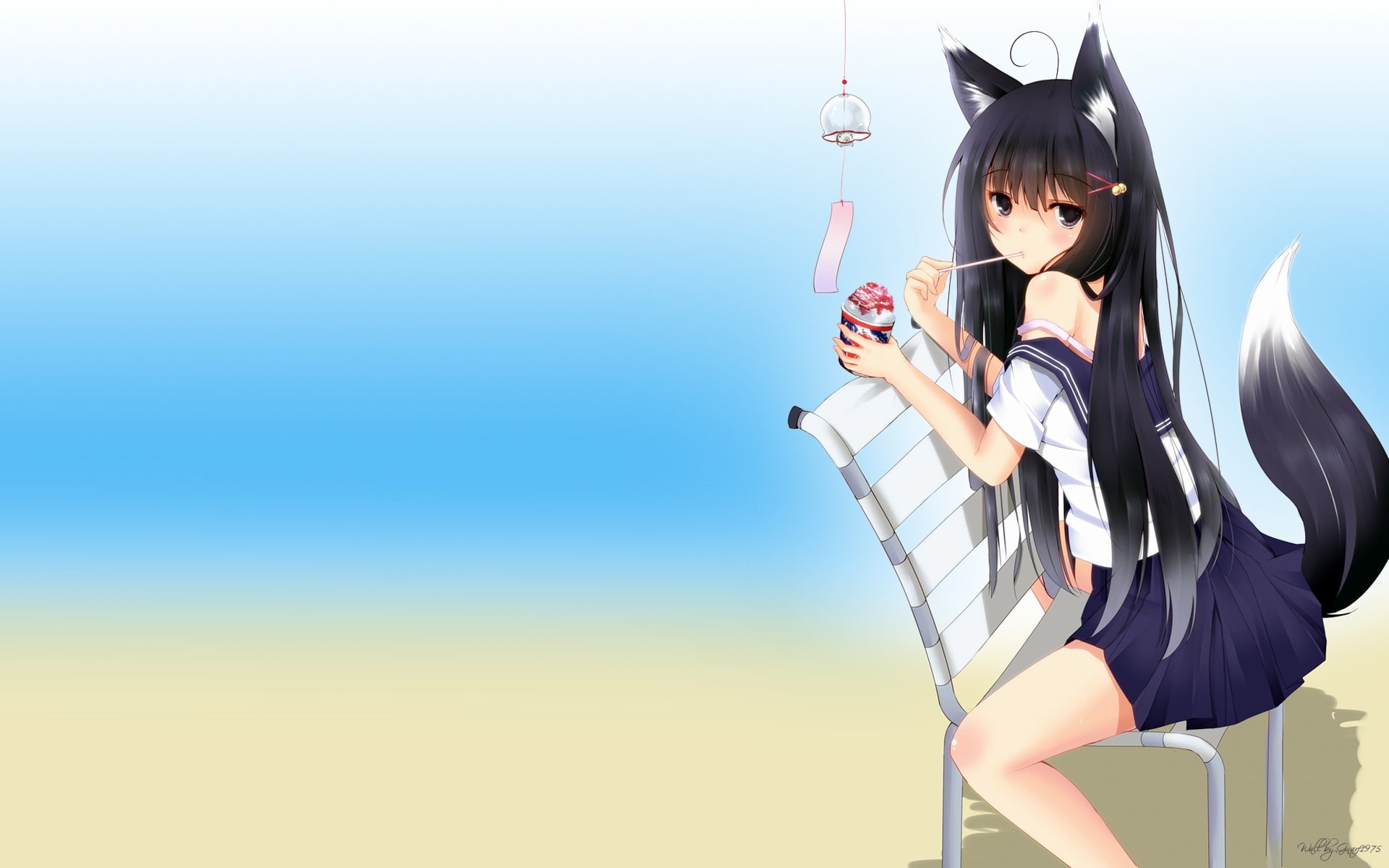 anime, girls, kitsune