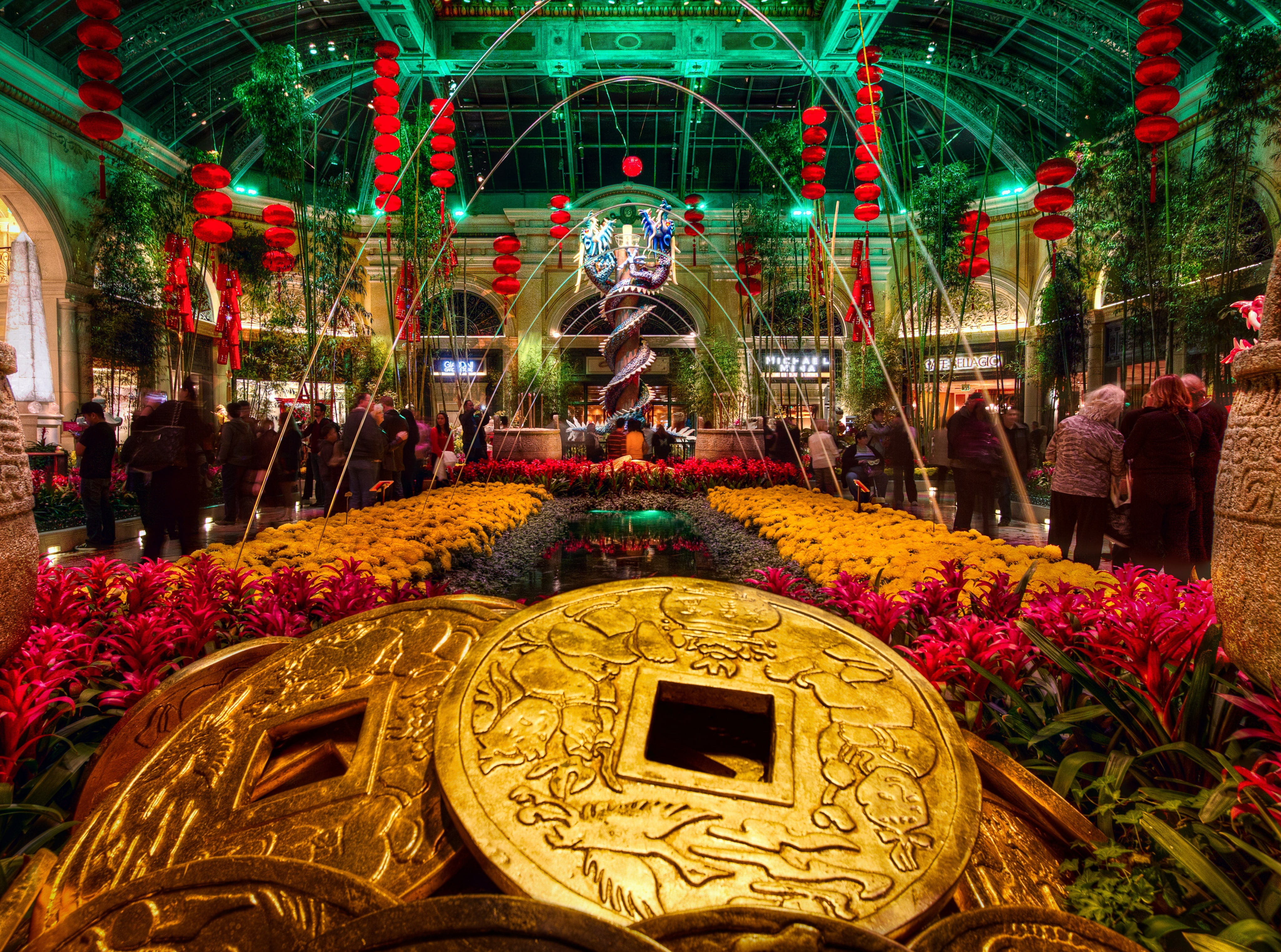 Bellagio Gardens  New Year, gold-colored coins, Holidays, Flower