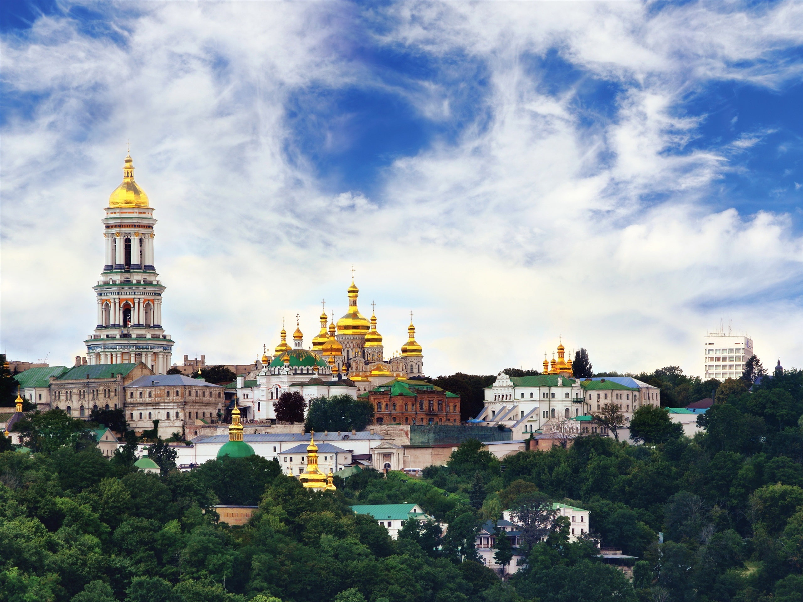 Ukraine, temple, monastery, city, sky, clouds