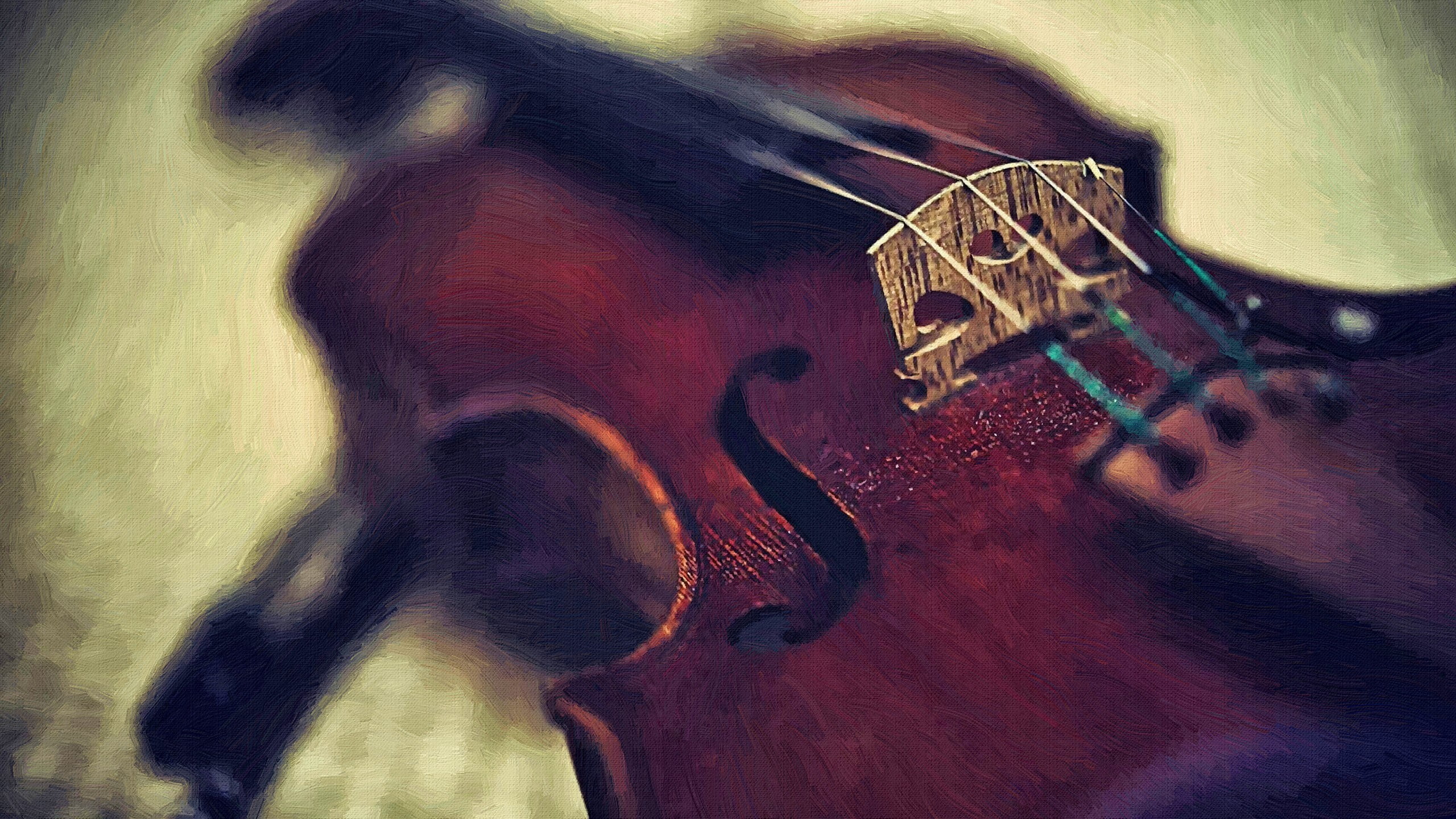 violin painting, closeup photo of brown violin, macro, artwork