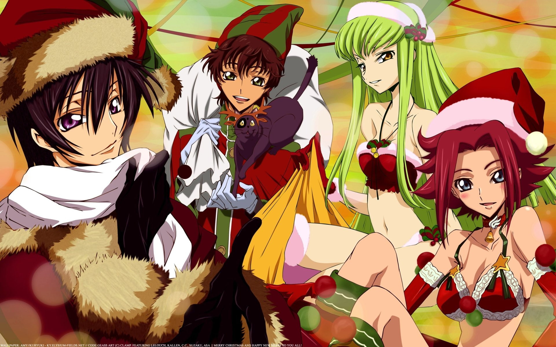 Anime, Code Geass, Arthur (Code Geass), C.C. (Code Geass), Kallen Kōzuki