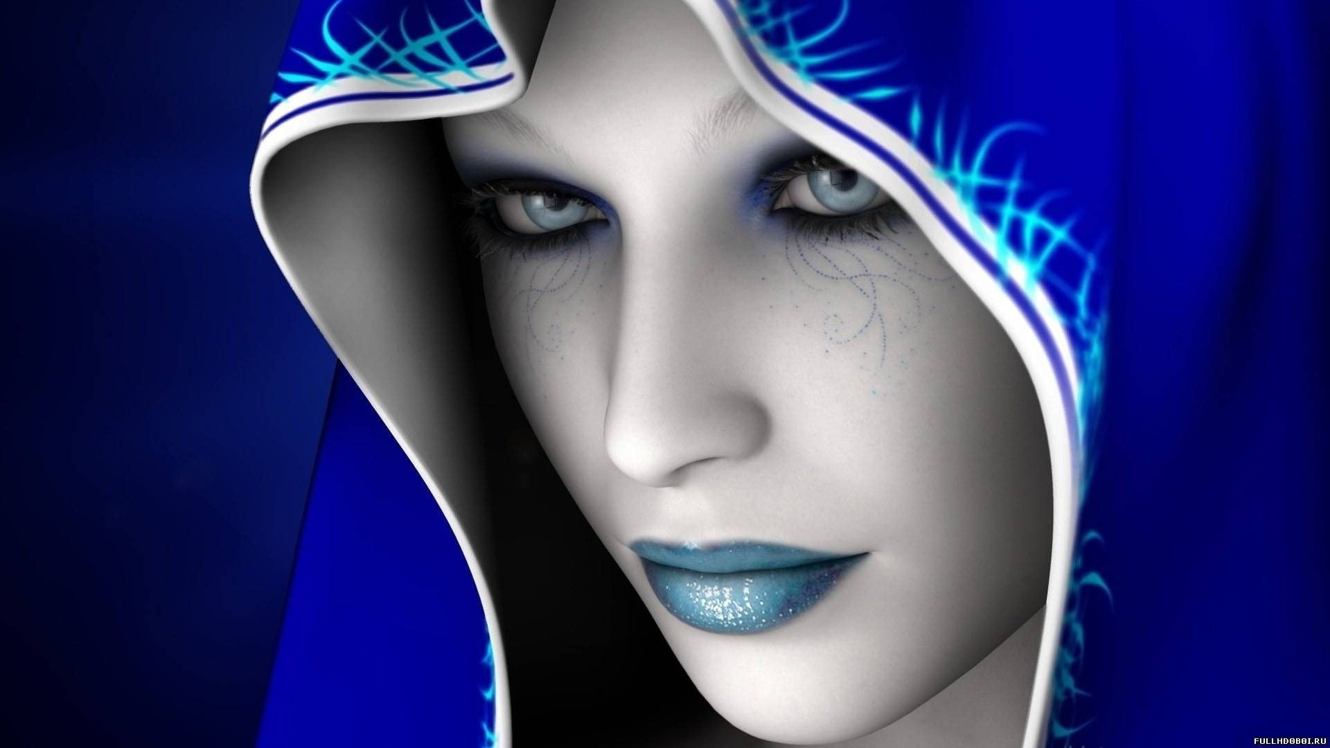 fantasy girl, render, CGI, 3D, face, hoods, fantasy art, blue