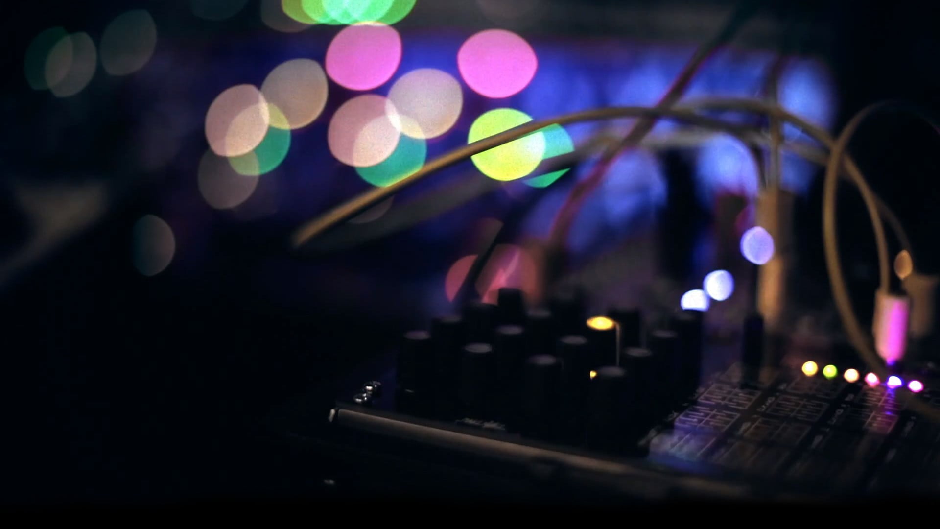black DJ mixer, music, machine, wires, bokeh, Chill Out, illuminated