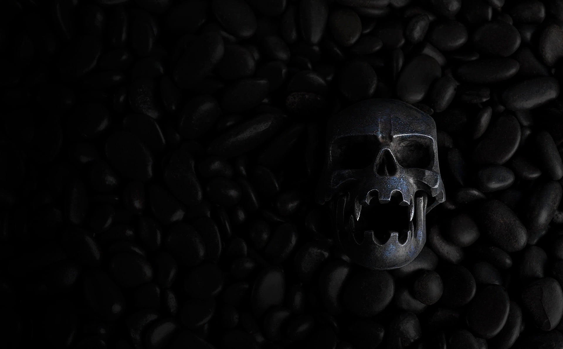 black skull, dark, stones, human skull, close-up, human skeleton