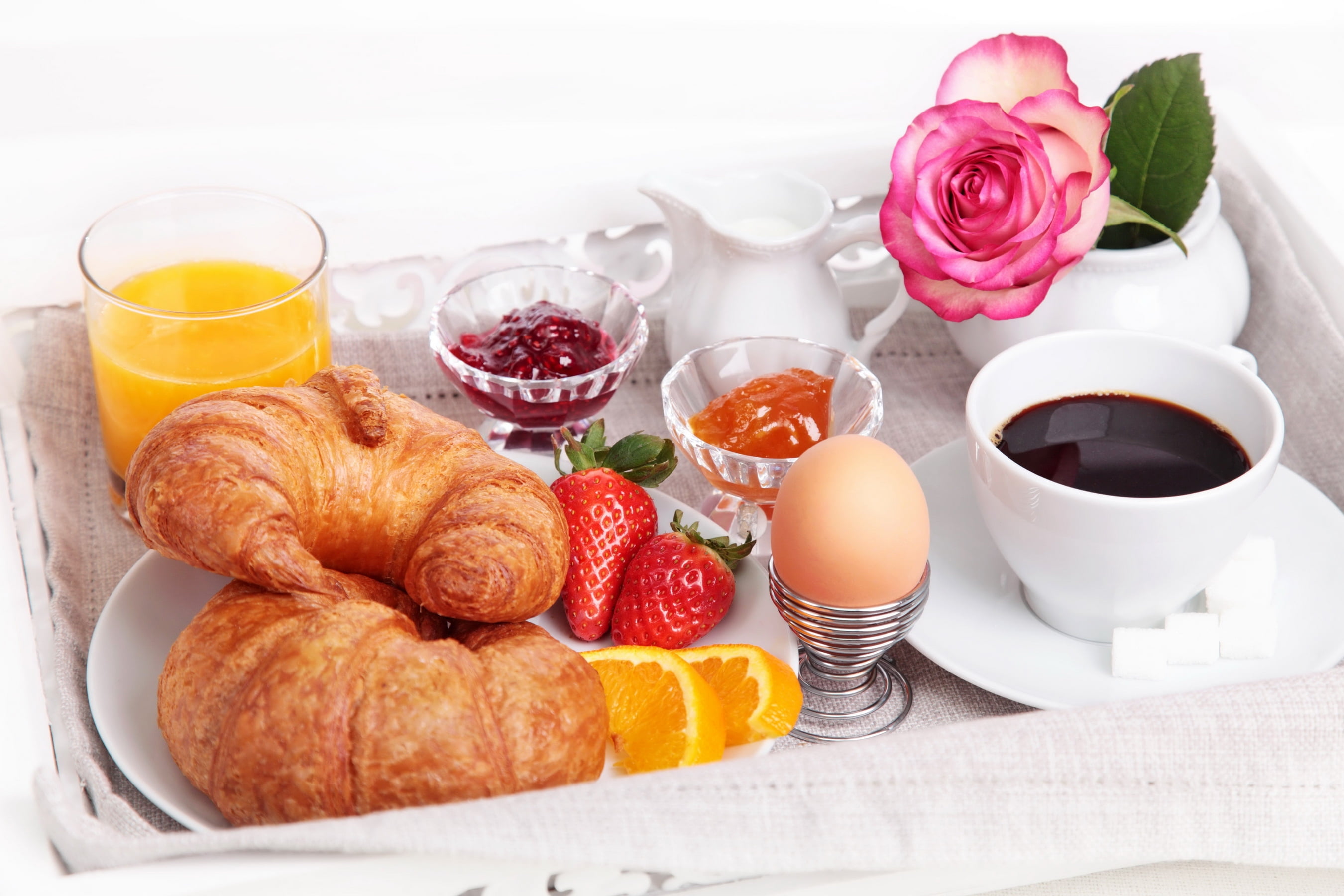baked croissant and beige egg, breakfast, coffee, eggs, croissants