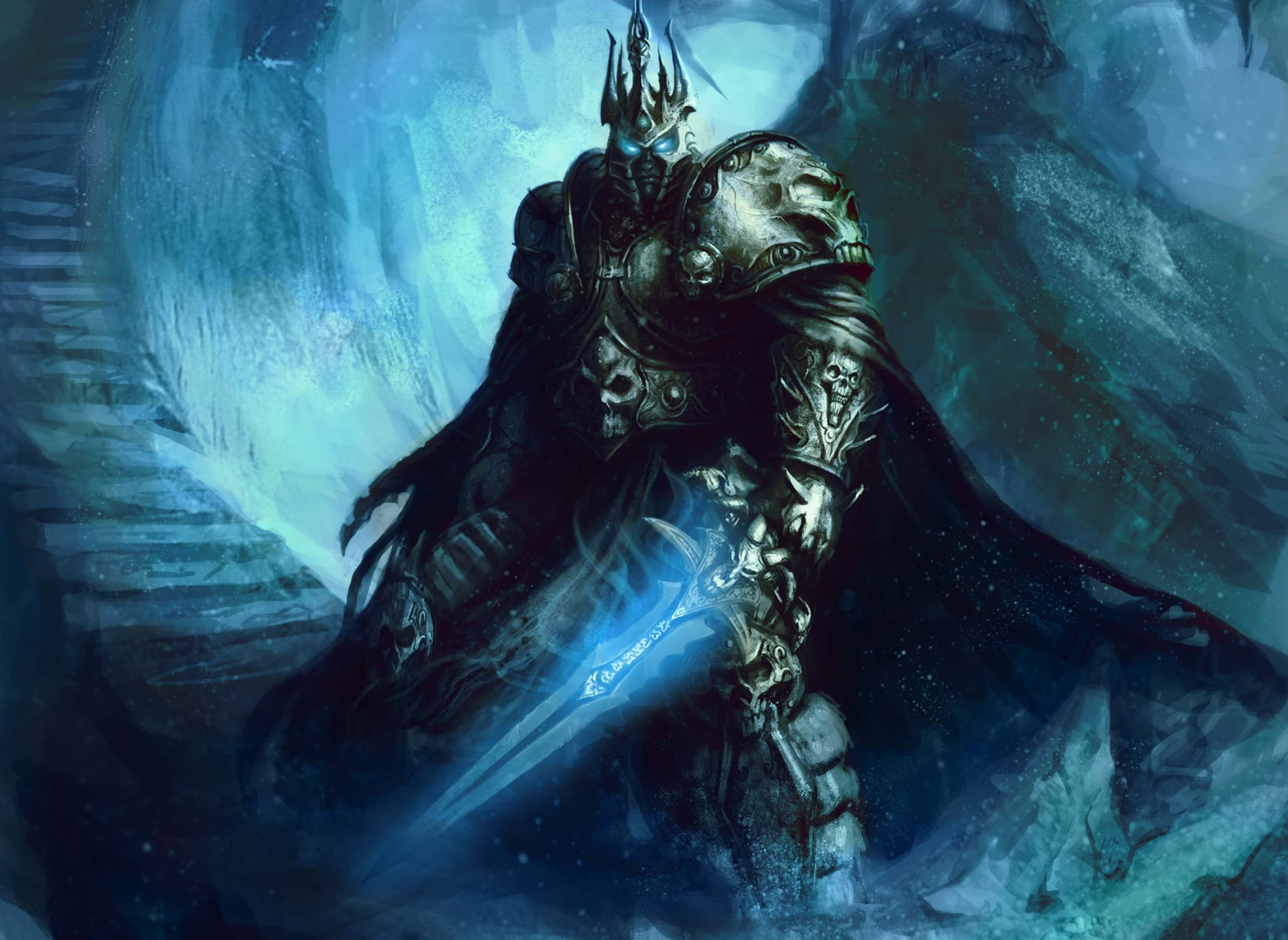 Lich King World Of Warcraft illustration, sword, stage, helmet