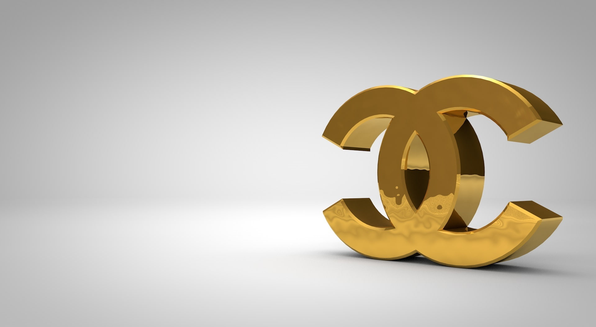 Chanel Logo Golden, brown Chanel 3D logo, Artistic, white, studio