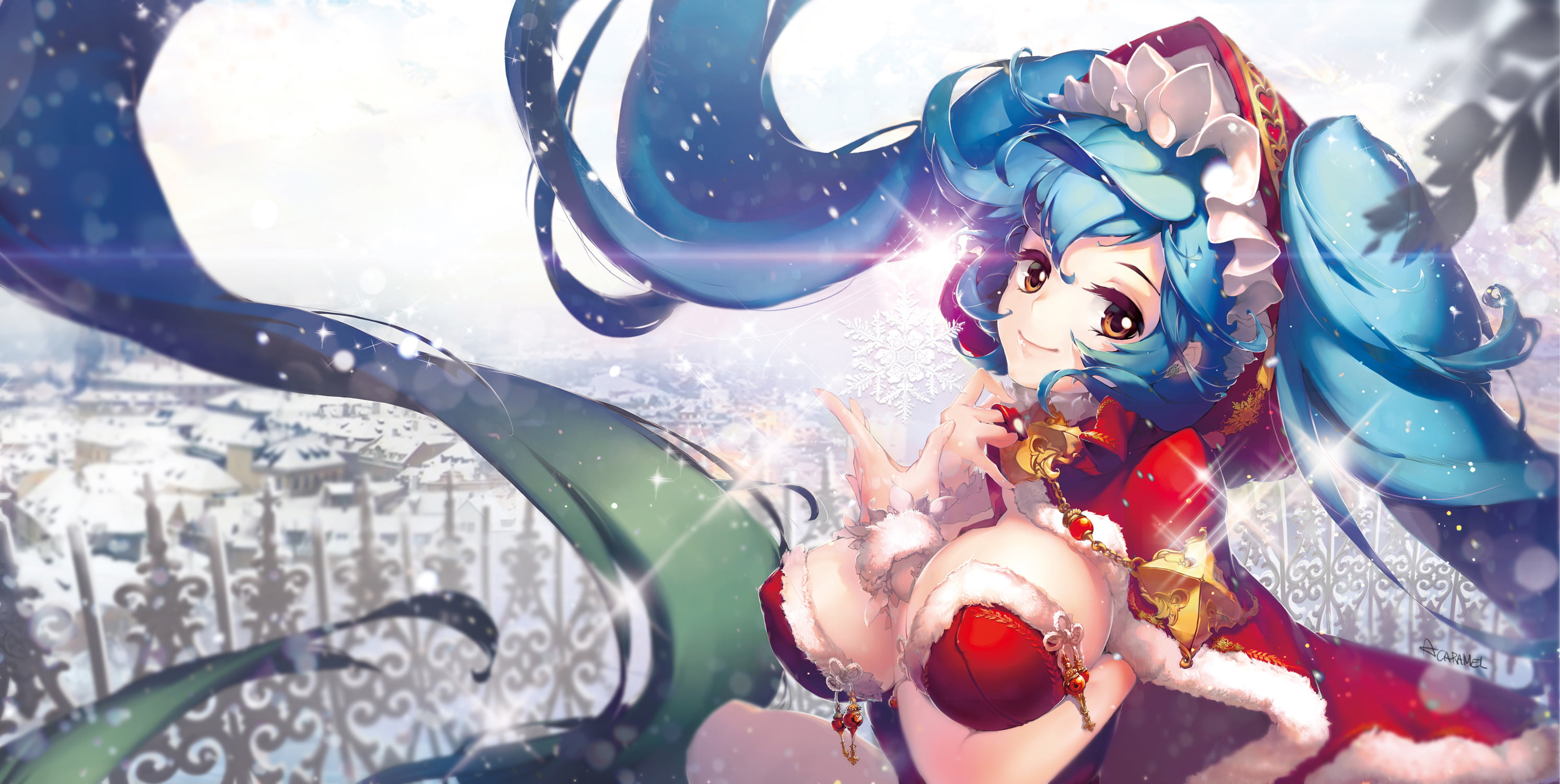 winter, chest, look, girl, snow, smile, holiday, art, league of legends