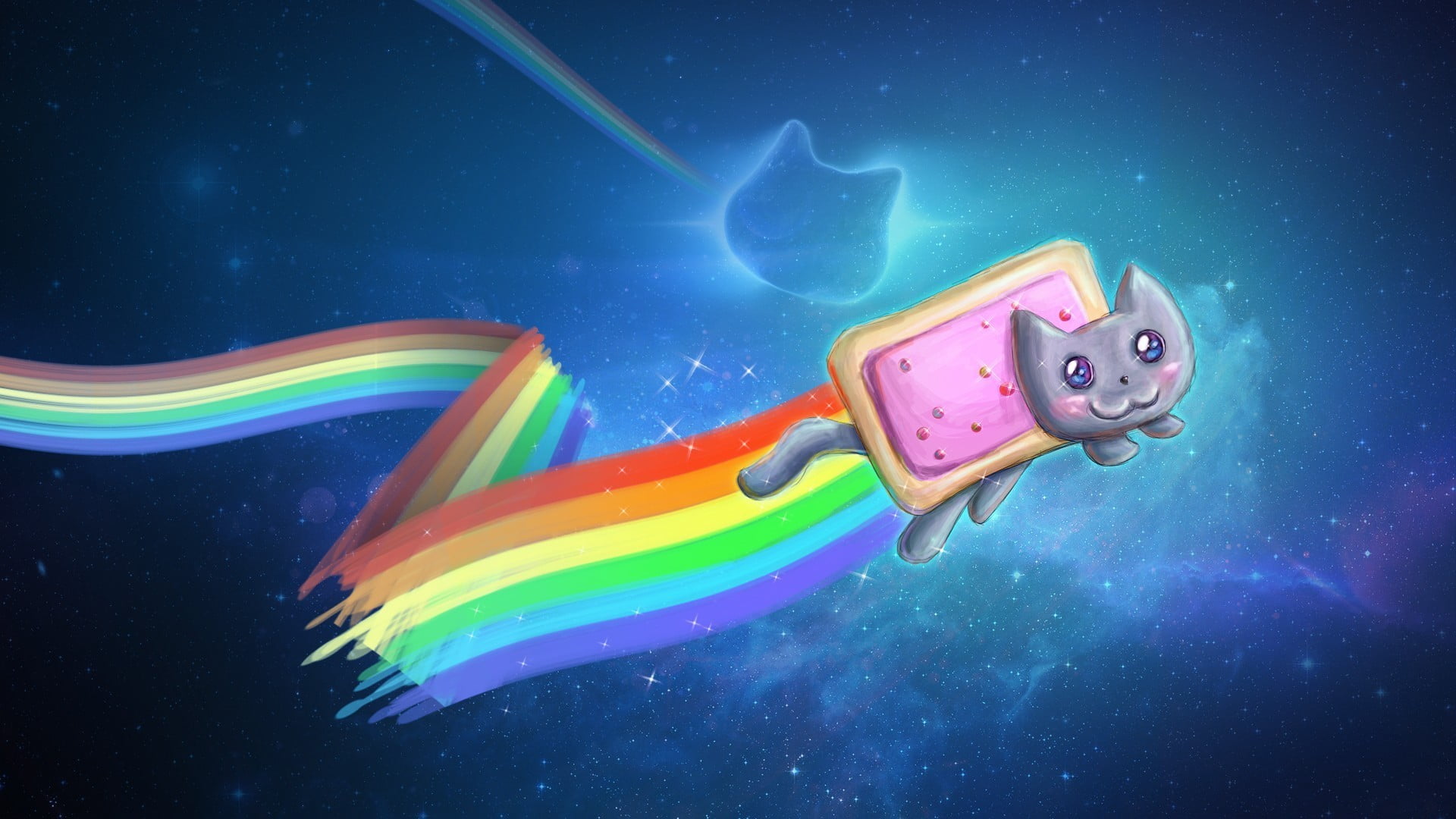 Nyan cat illustration, cartoon, video games, multi colored, star - space
