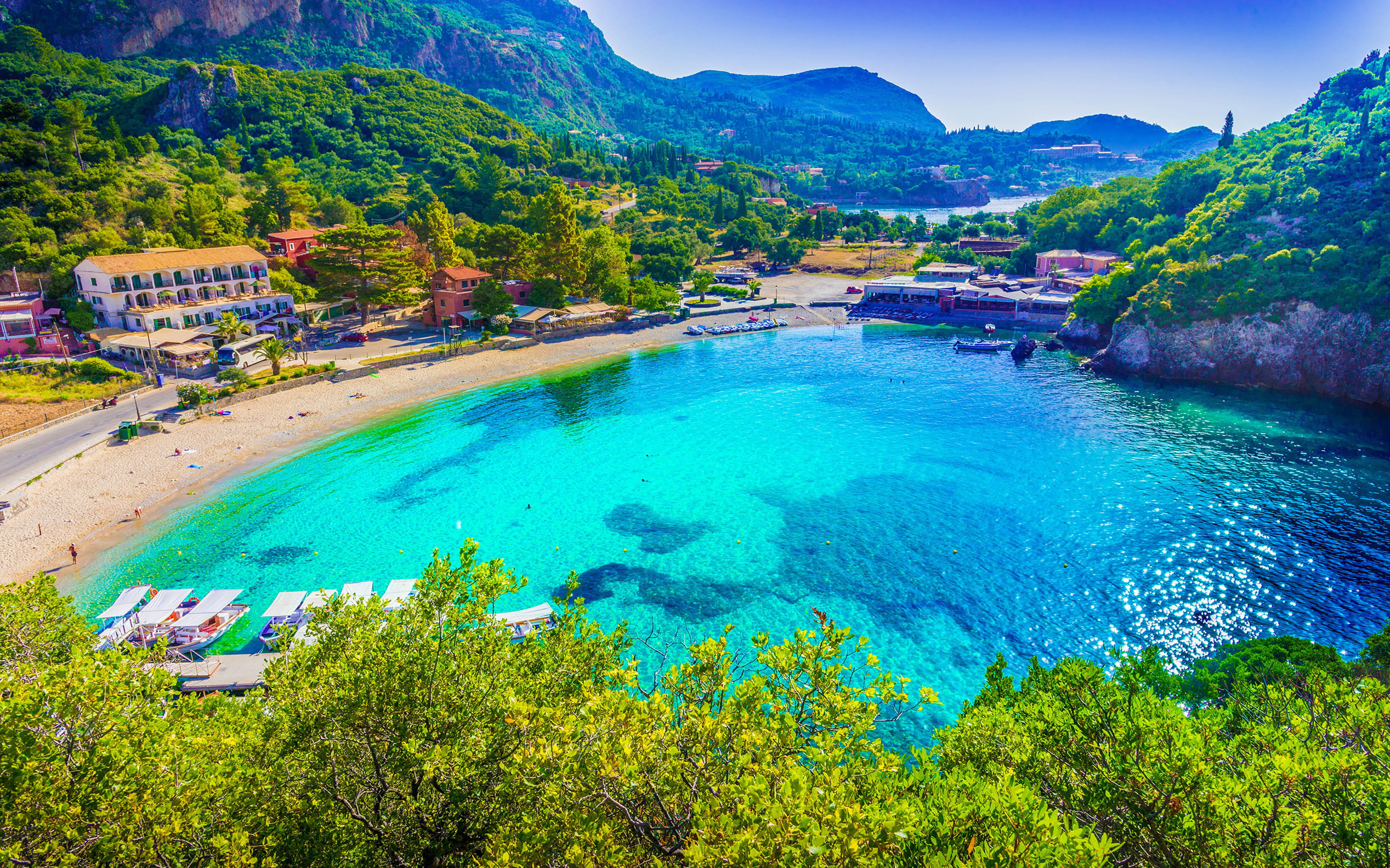 Greece Corfu Island Paleokastritsa Beach Ionian Sea Ultra Hd Wallpaper For Desktop Tablet Mobile Phones 3840×2400