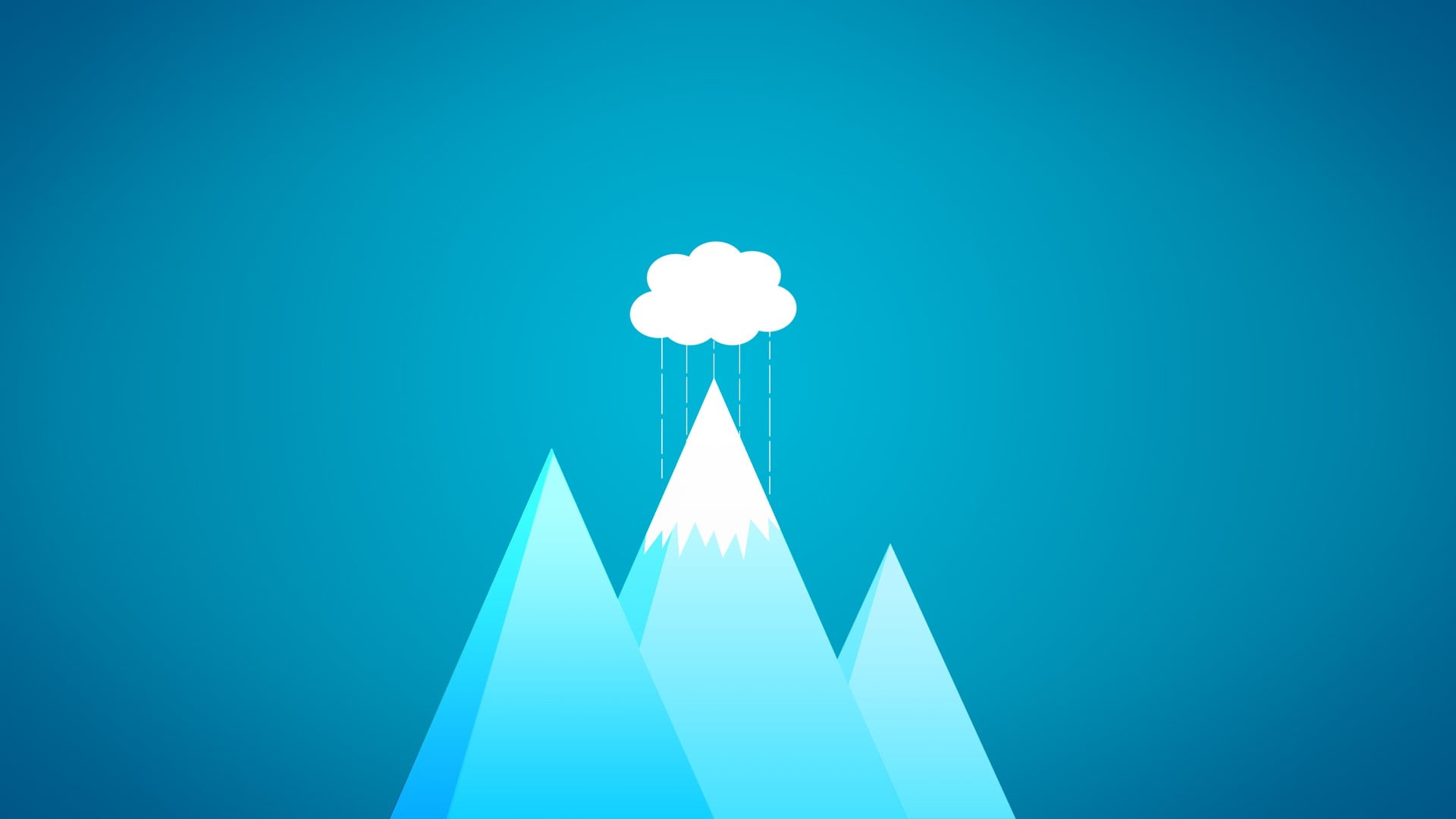 minimalism, clouds, mountains, rain, blue background, digital art