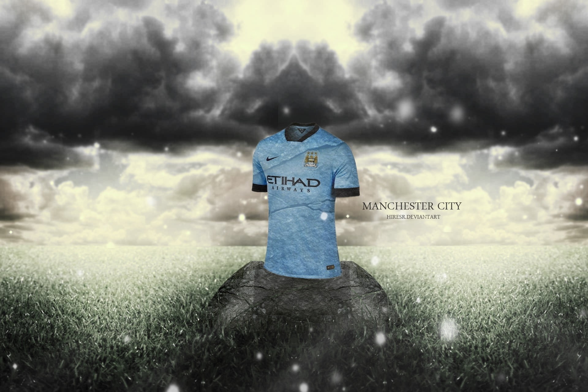 blue crew-neck t-shirt, FIFA, soccer, Manchester City , cloud - sky