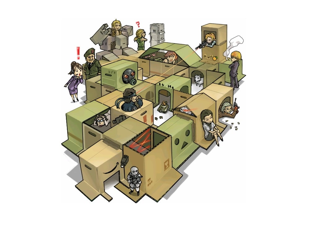 yellow and brown box clipart, Metal Gear Solid , boxes, tank