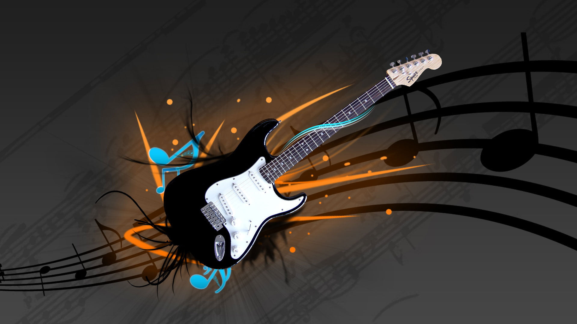 black stratocaster electric guitar, music, fender, squier, sound