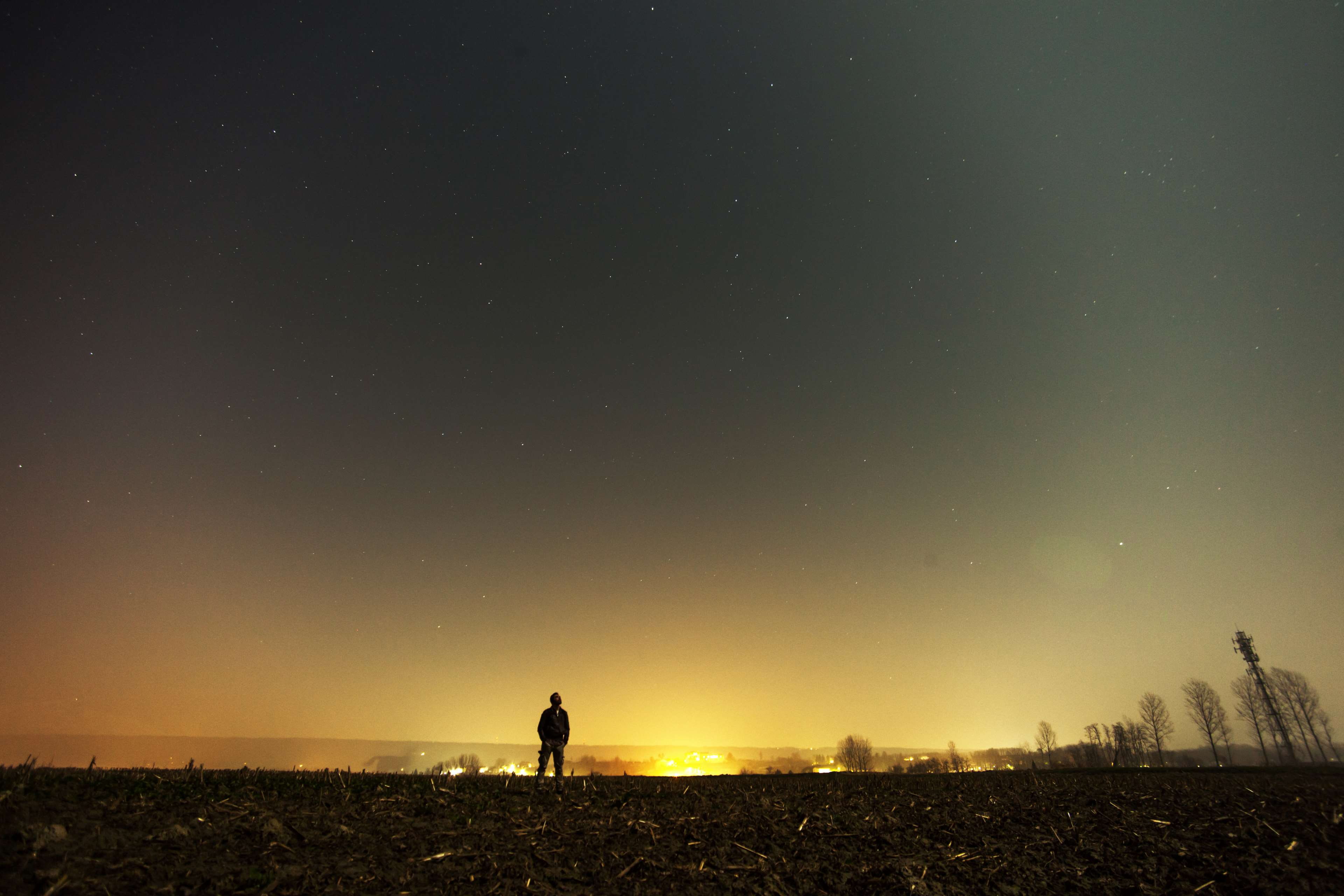 alone, lonely, man, night, person, sky, starry, stars, star - space