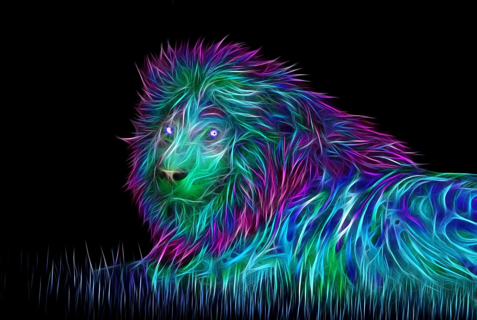 pink, blue, and green lion illustration, abstract, 3d, art, animal