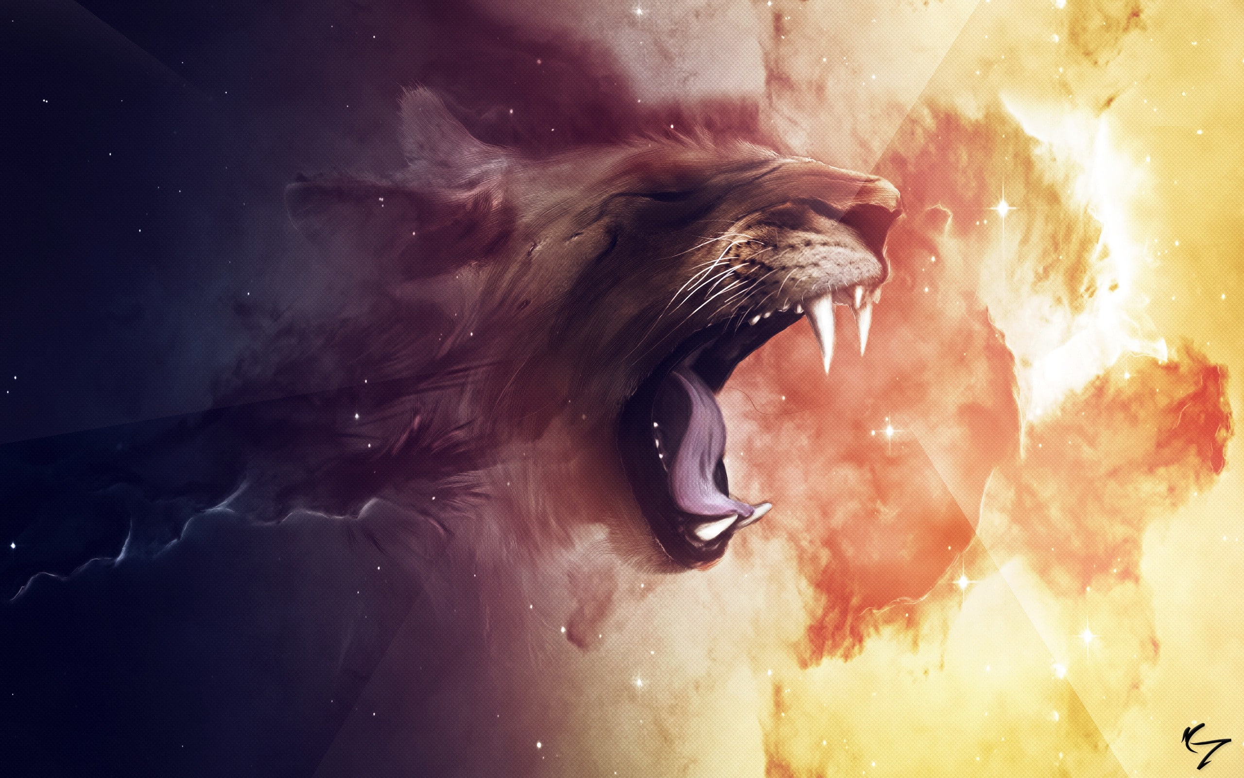 artwork, fantasy art, abstract, space, lion, clouds, stars