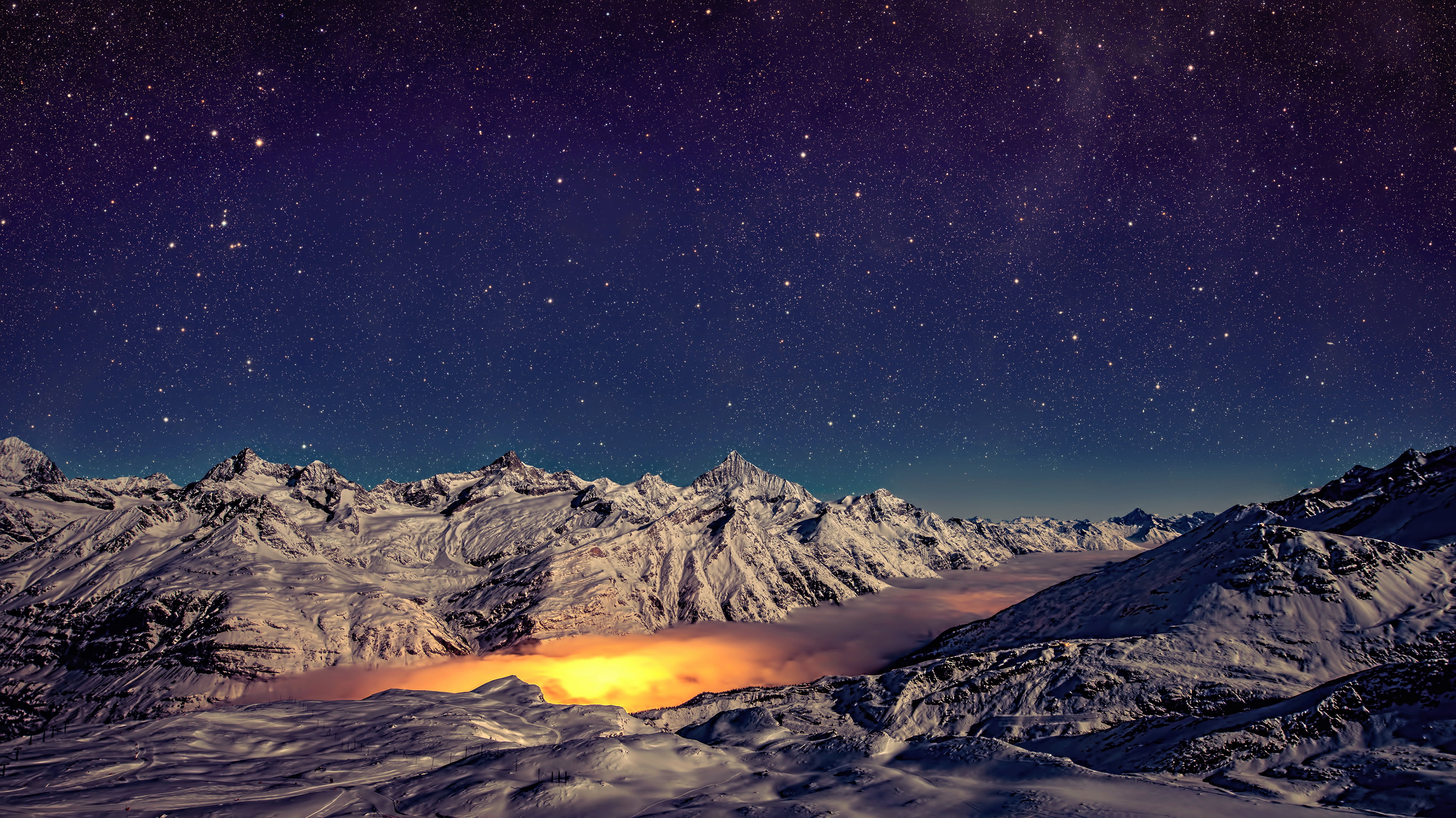 white mountains, landscape, nature, panoramas, night, Switzerland