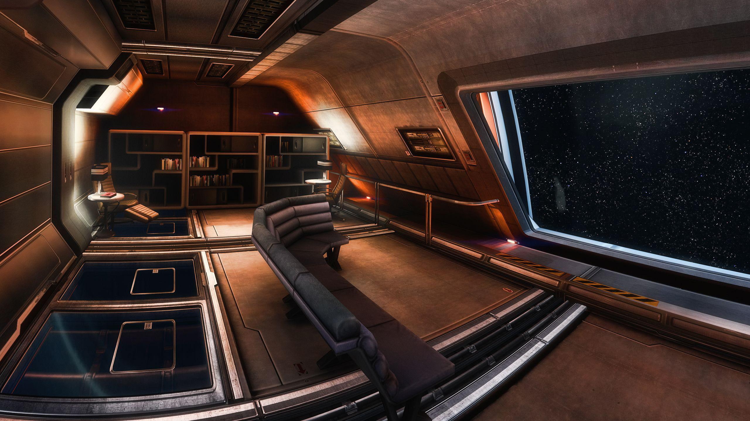 Normandy - Mass Effect, space ship interior, games, 2560x1440