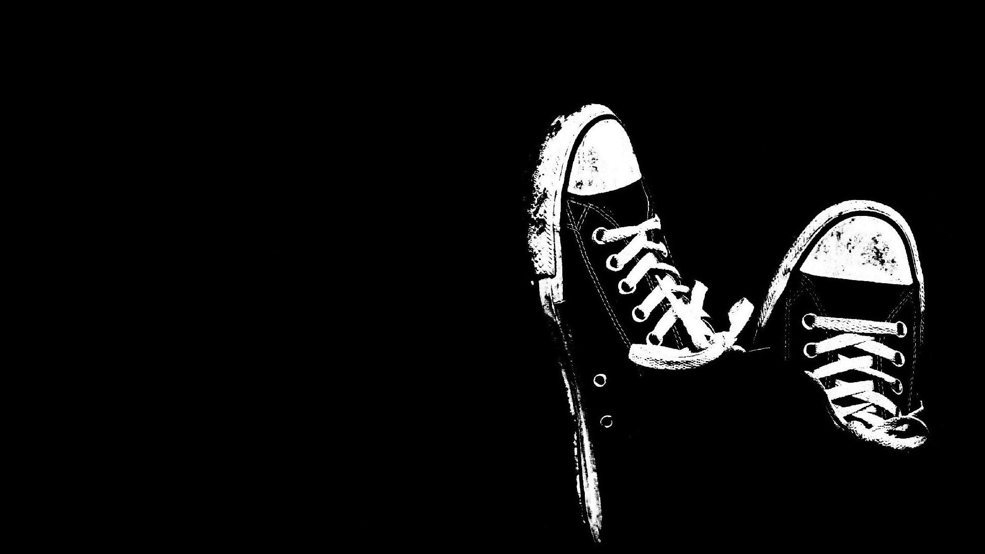 black-and-white sneakers artwork, All Star, shoes, copy space