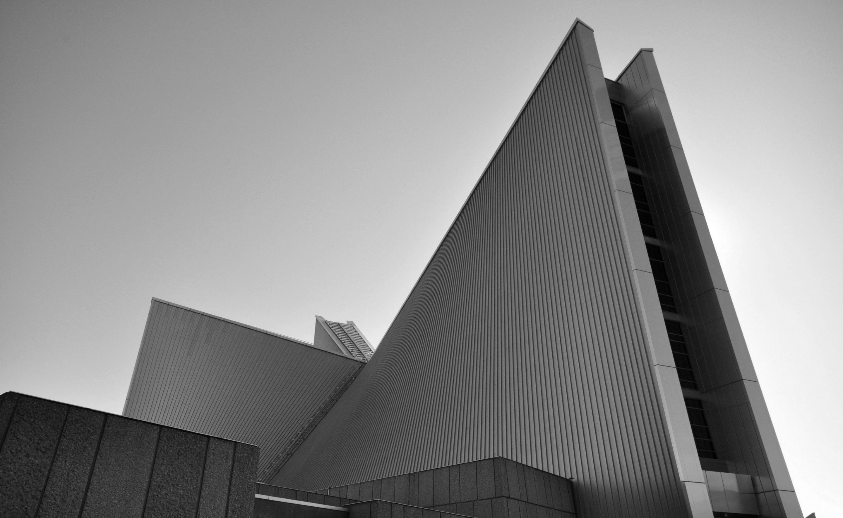 Modern Tokyo Architecture, gray concrete building, Black and White