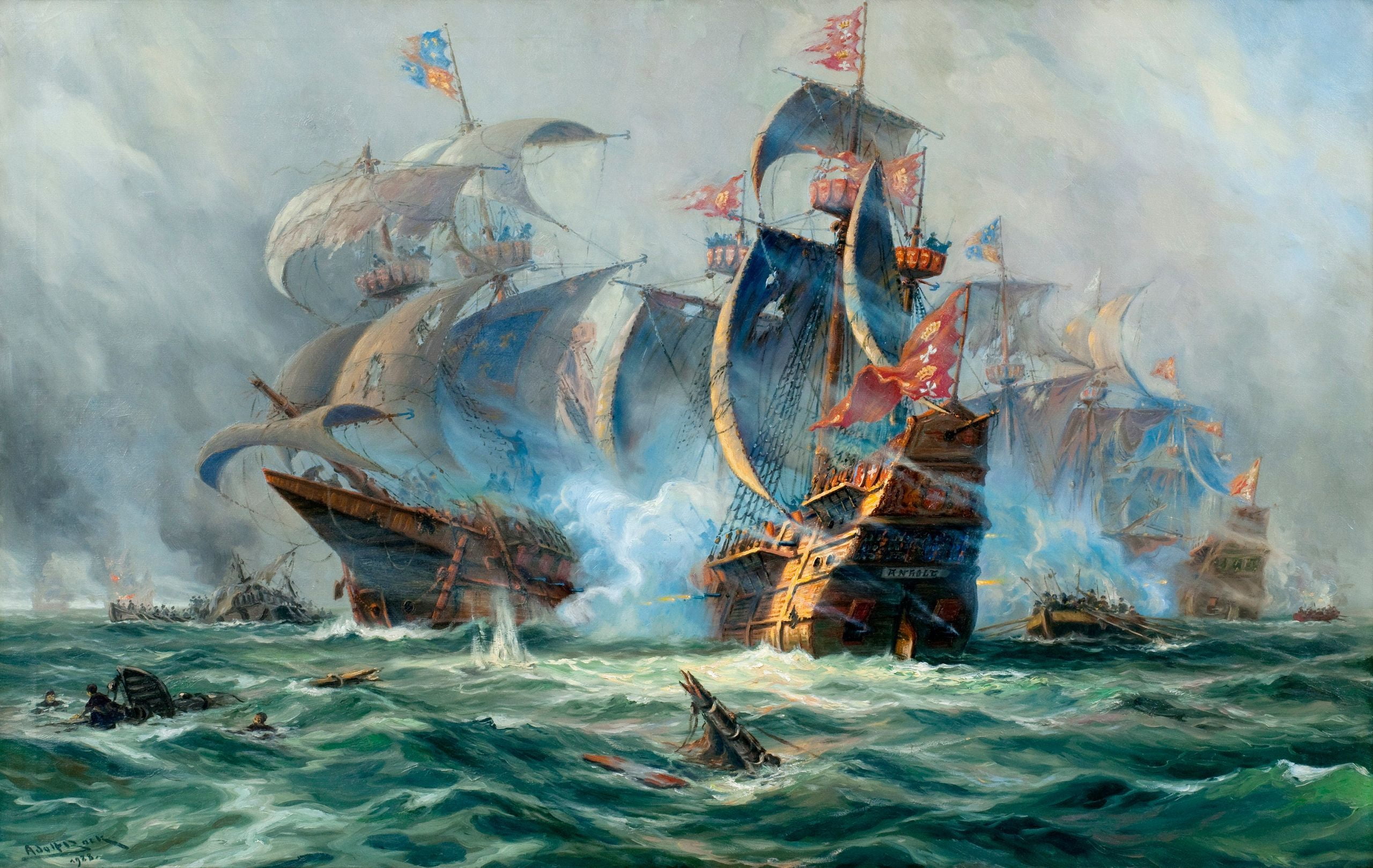 brown galleon painting, ships, picture, the battle, sailboats