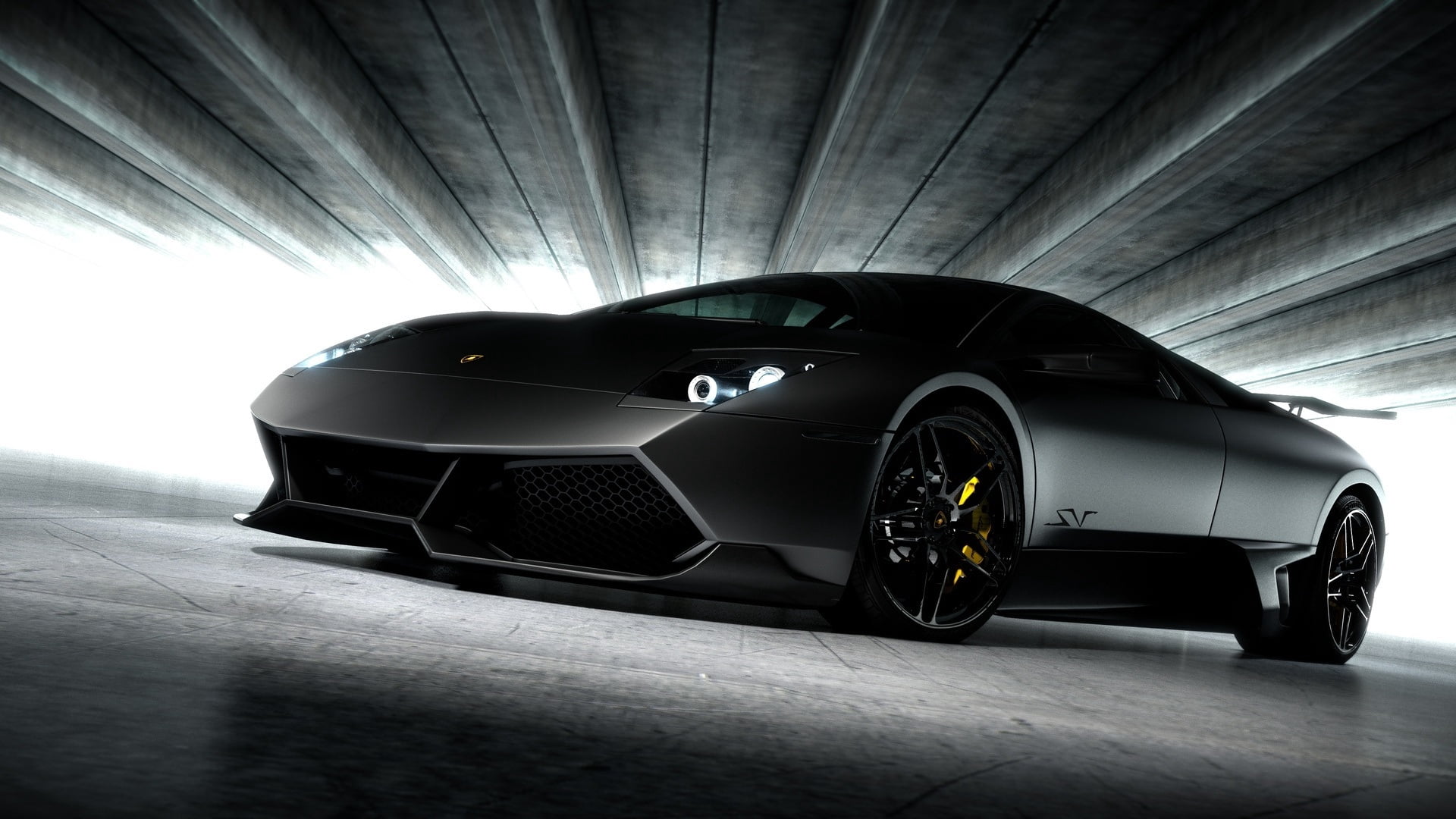 matte black Lamborghini Murcielago, style, dark, concept, car