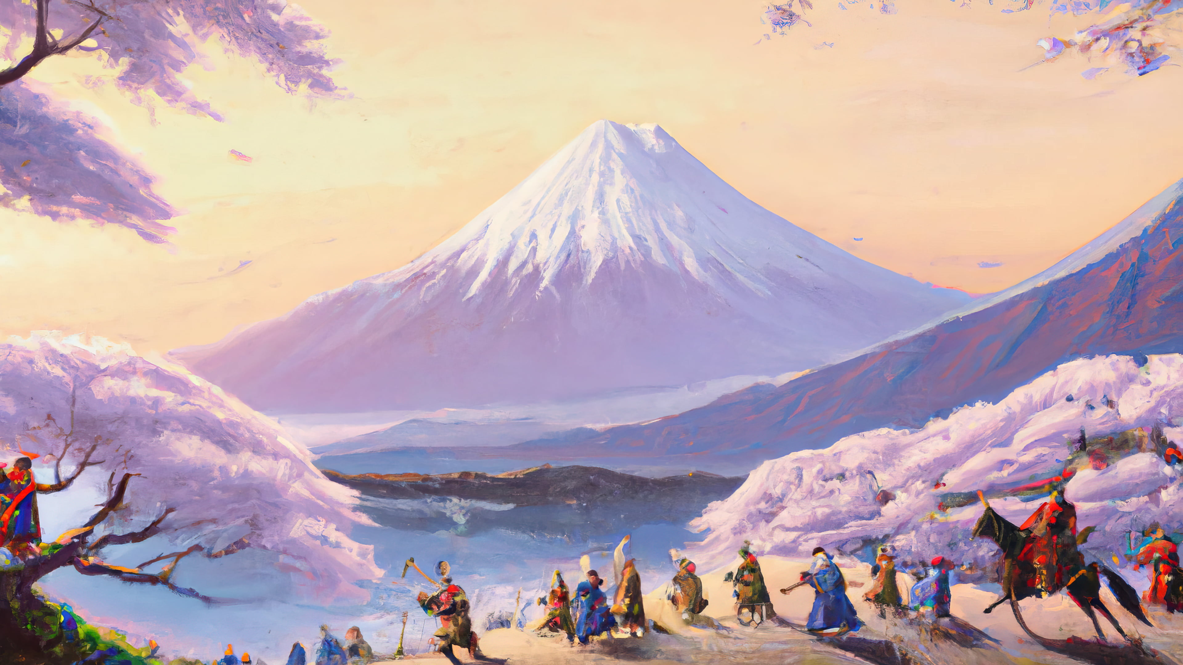AI art, AI painting, Japan, Mount Fuji, mountains, cherry blossom
