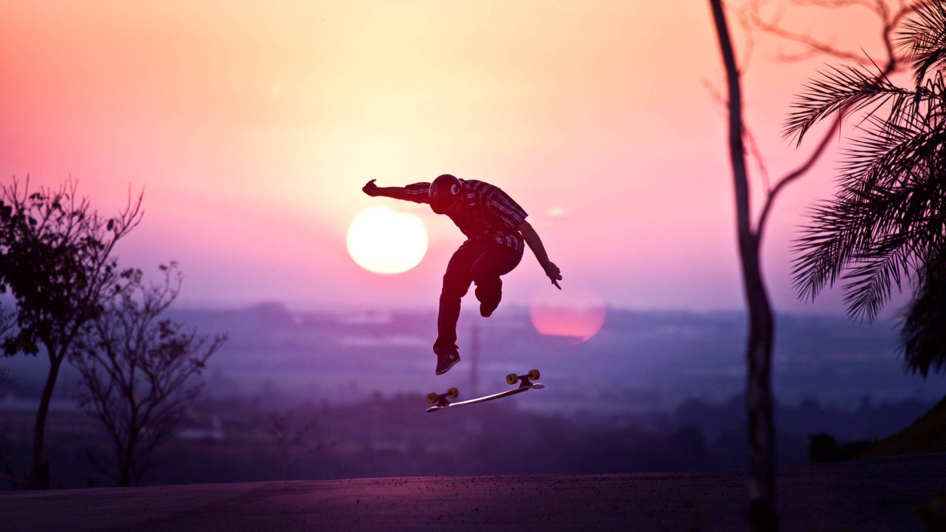 Skateboard Skateboarding Jump Stop Action Sunset HD, sports