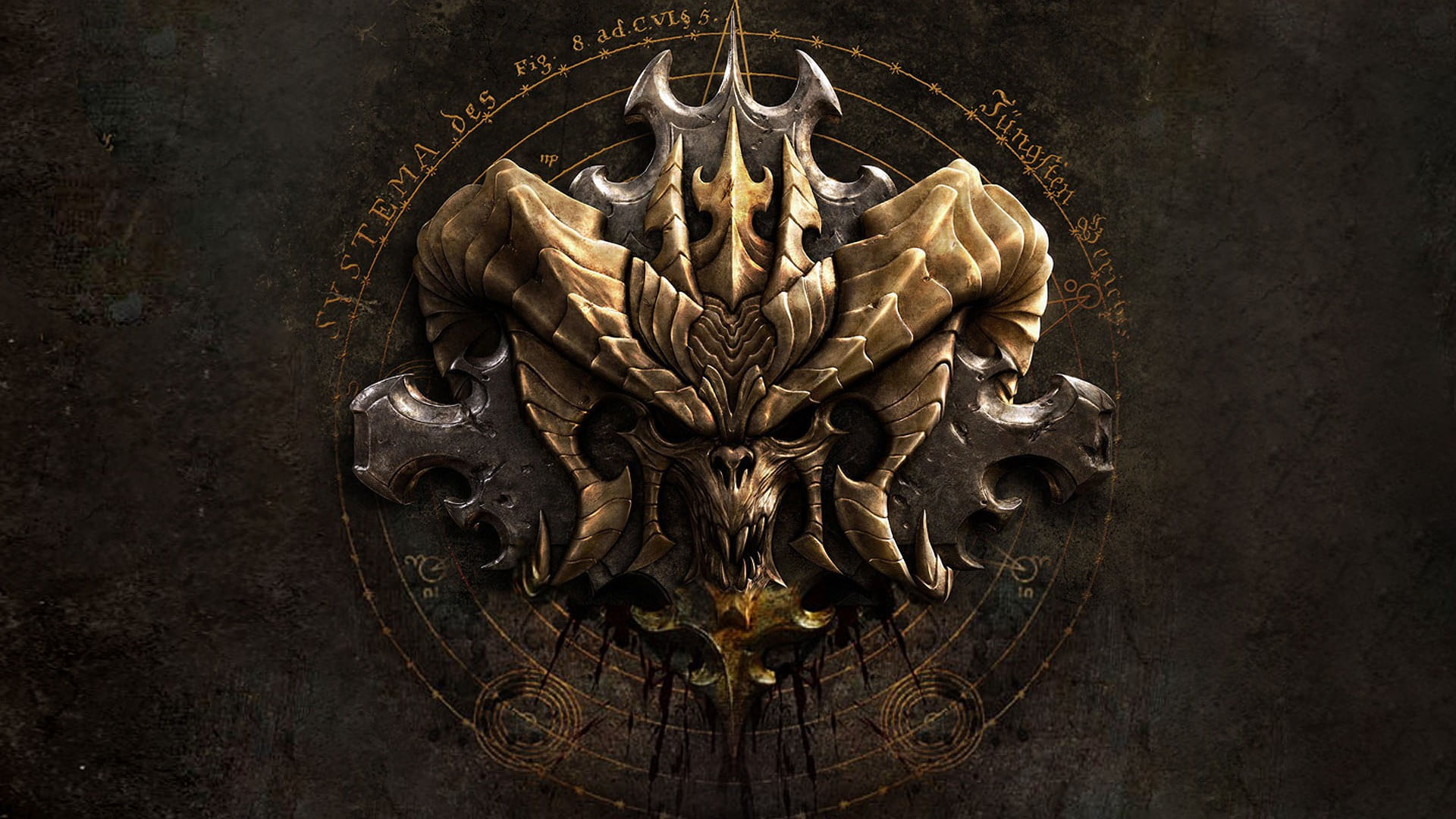 round brown and gray demonic logo, evil embossed logo, Diablo III