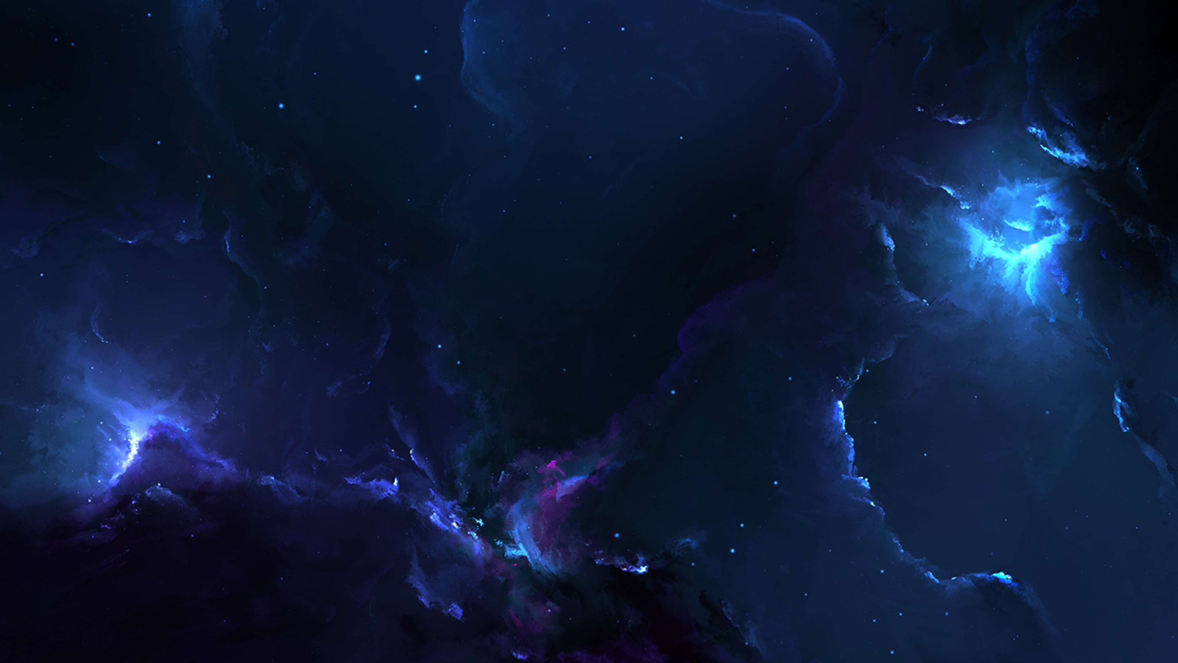 sky and cloud digital wallpaper, nebula, space, blue, stars, 3D