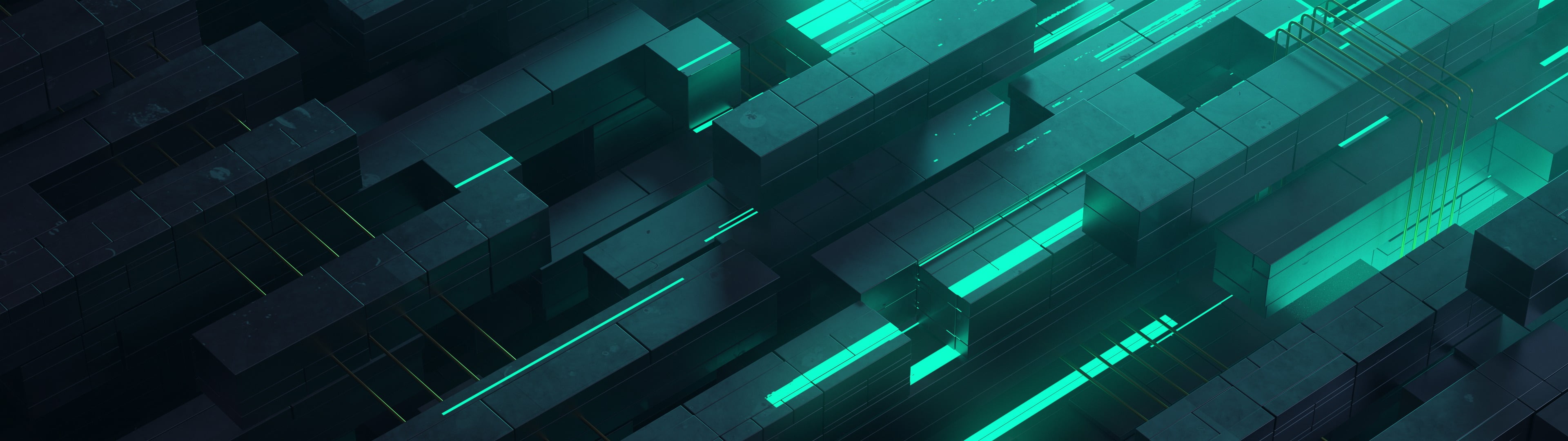 3D, 3D Abstract, neon glow, teal, technology, architecture