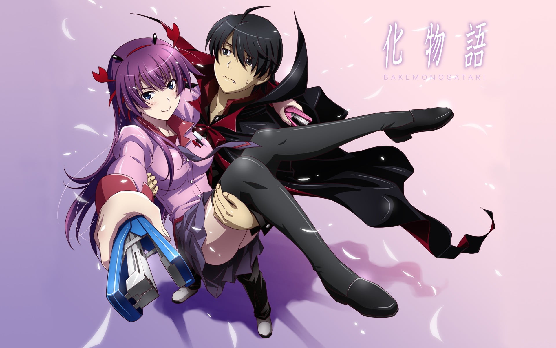 man and woman anime character graphic poster, Monogatari Series