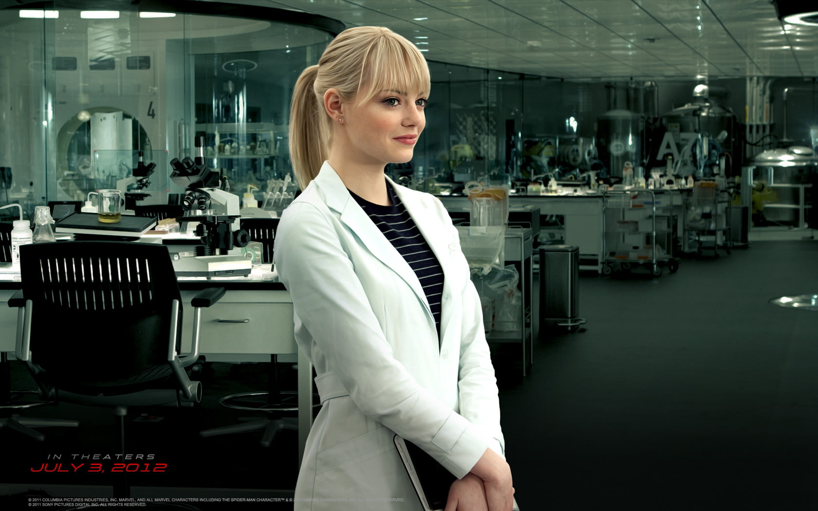 Emma Stone as Gwen Stacy, women, one person, standing, indoors