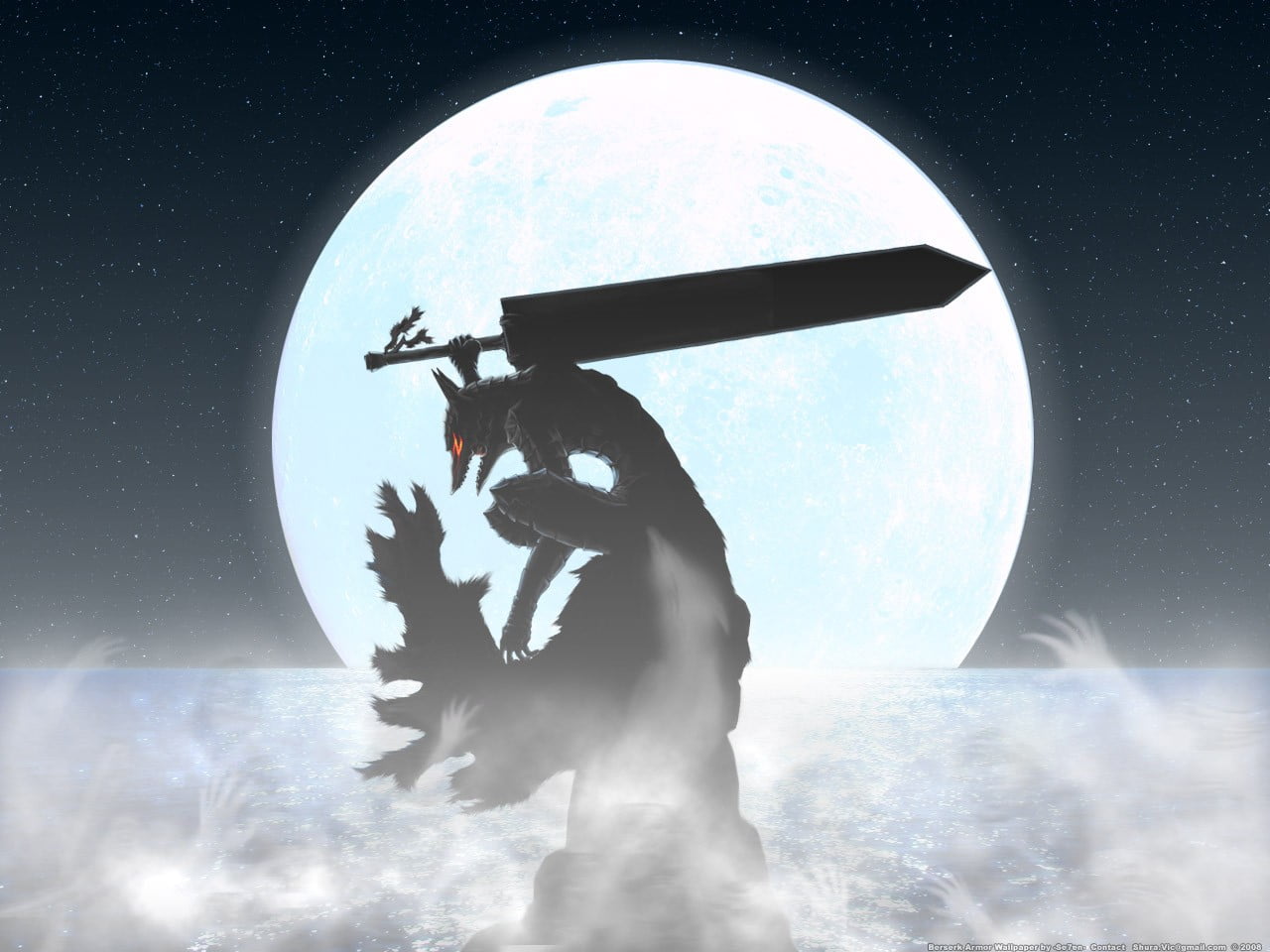 Free Download HD Wallpaper Silhouette Of Wolf Holding Sword Berserk