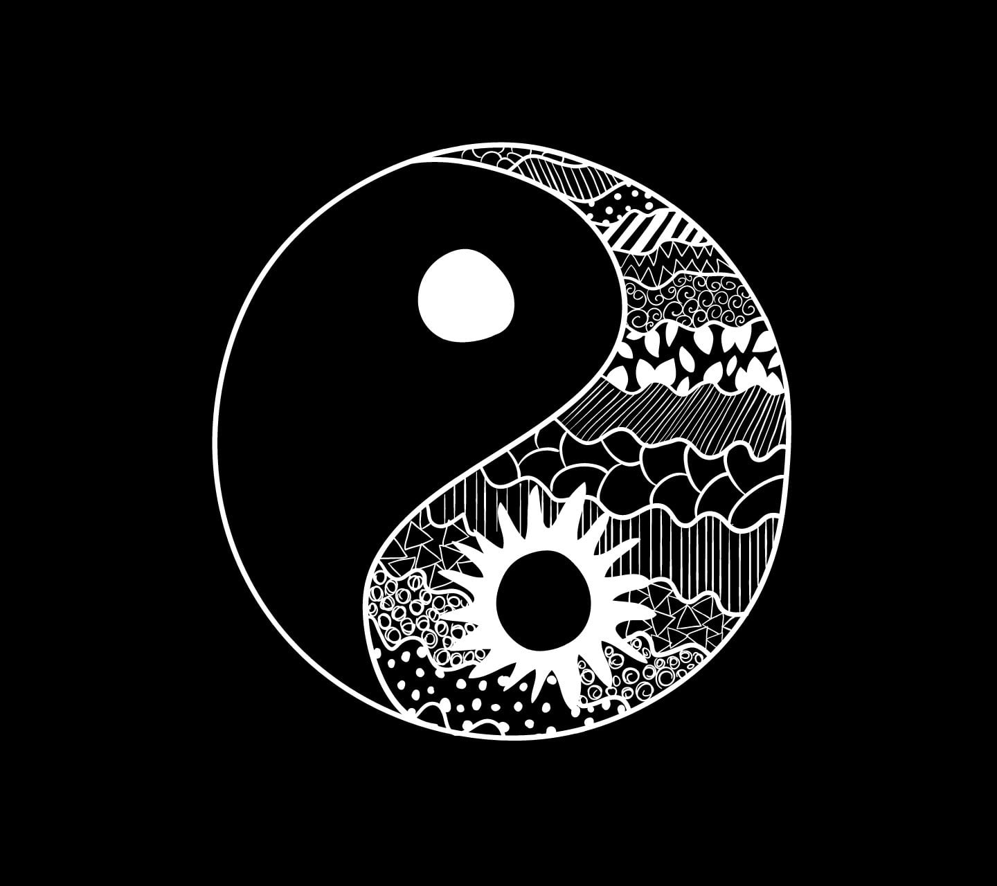 black and white skull print textile, Yin and Yang, circle, geometric shape